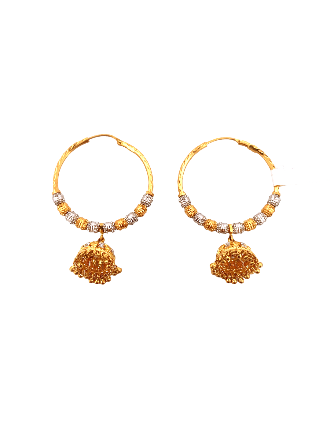 22K Gold Two-tone Designer Hoop Earrings