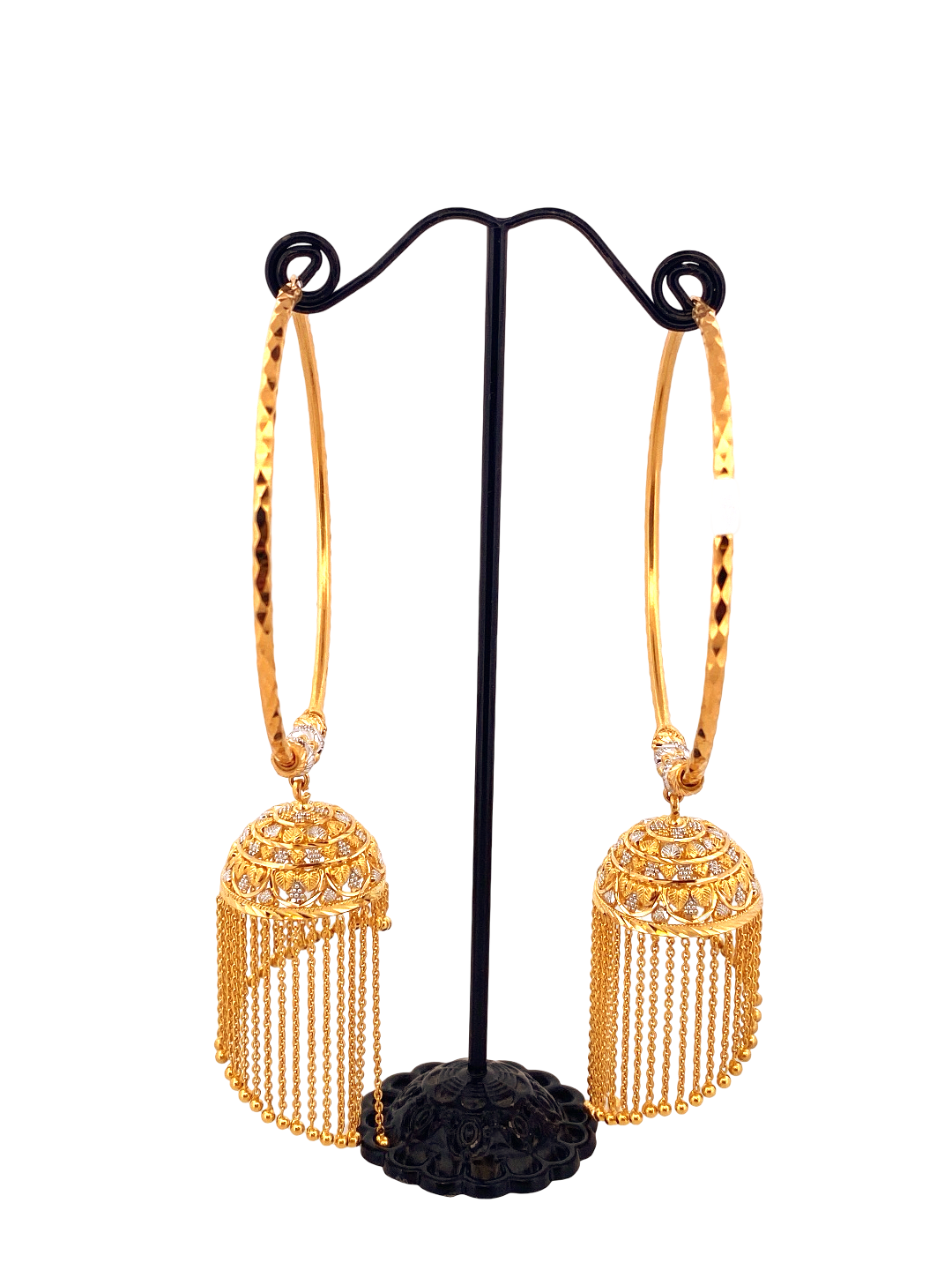 22K Gold Two-tone Designer Hoop Earrings