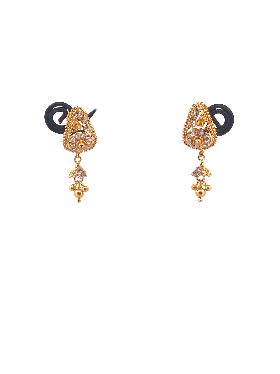 22K Gold Two-tone Designer Hanging Earrings