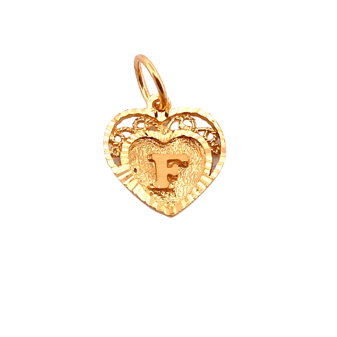 22K Gold F Initial Heart Pendant