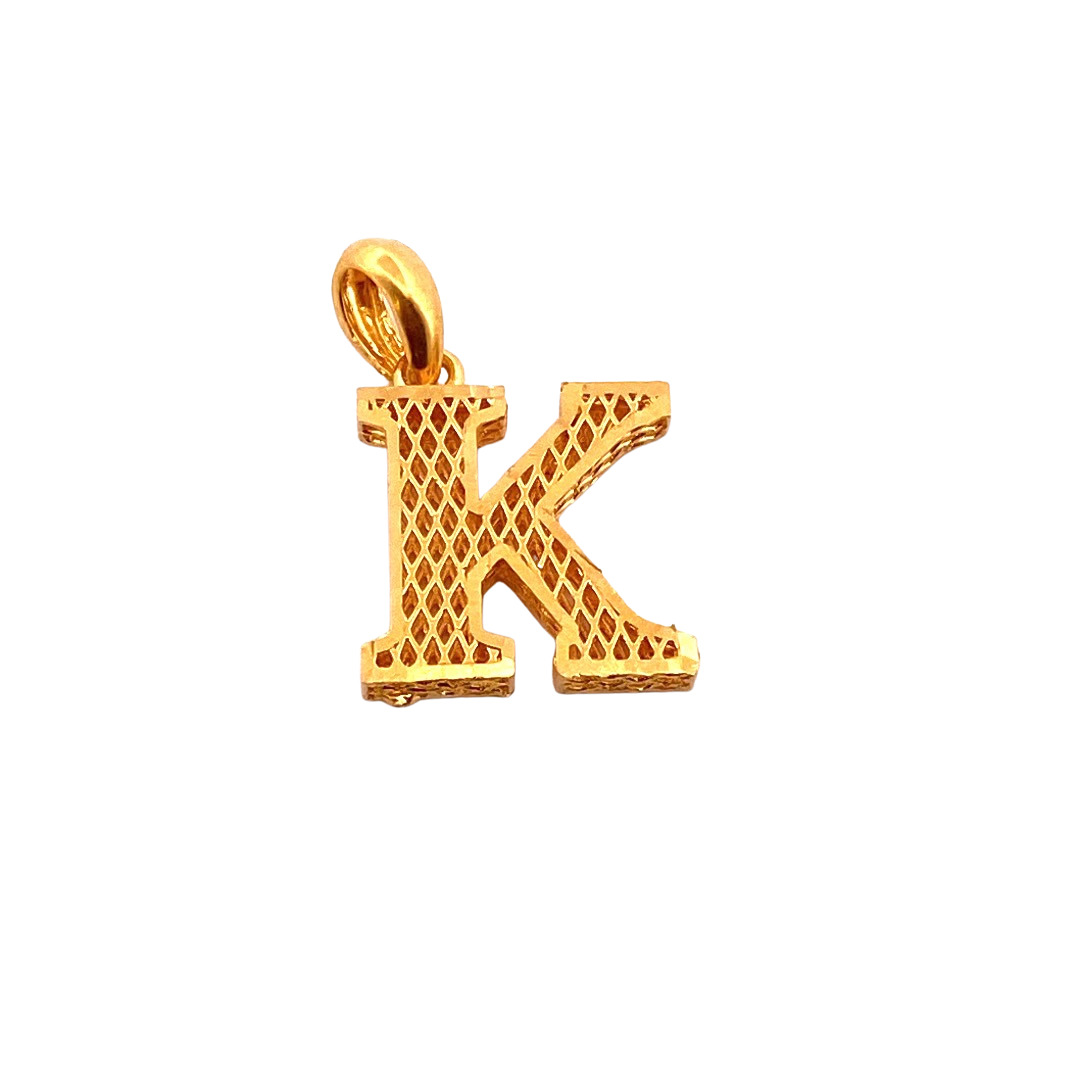 22K Gold K Initial Designer Pendant
