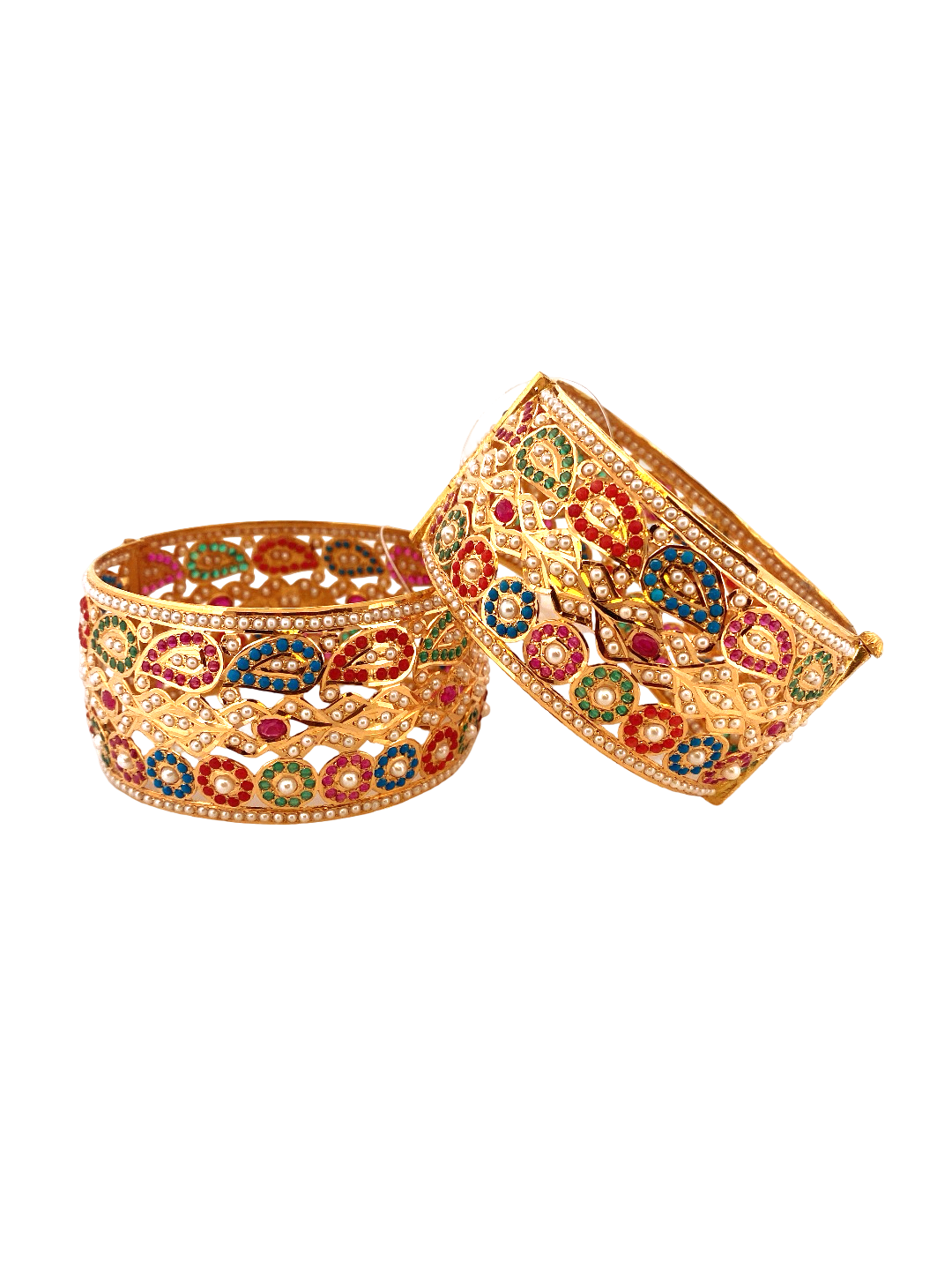 22K Gold Multi-colour Jadau Designer 2 Pieces Set of Ladies Screw Bangles