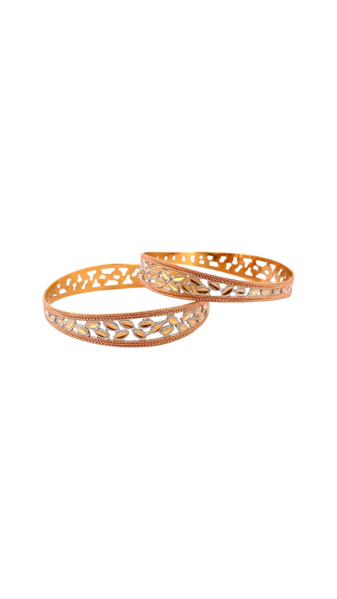 22K Gold Leaf-design Rose Gold 2 Pieces Set Of Bangles