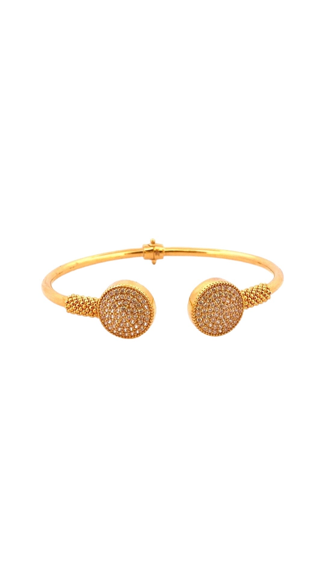 22K Gold CZ Stone Designer Cuff Single Bangle