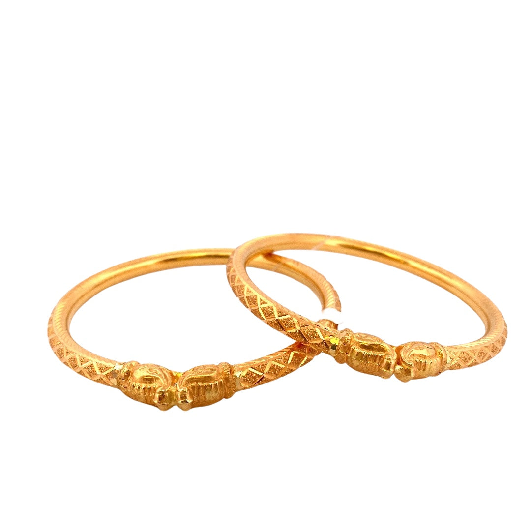 22K Gold Frosted Design Laser Cut 2 Pieces Set Of Ladies Bangles