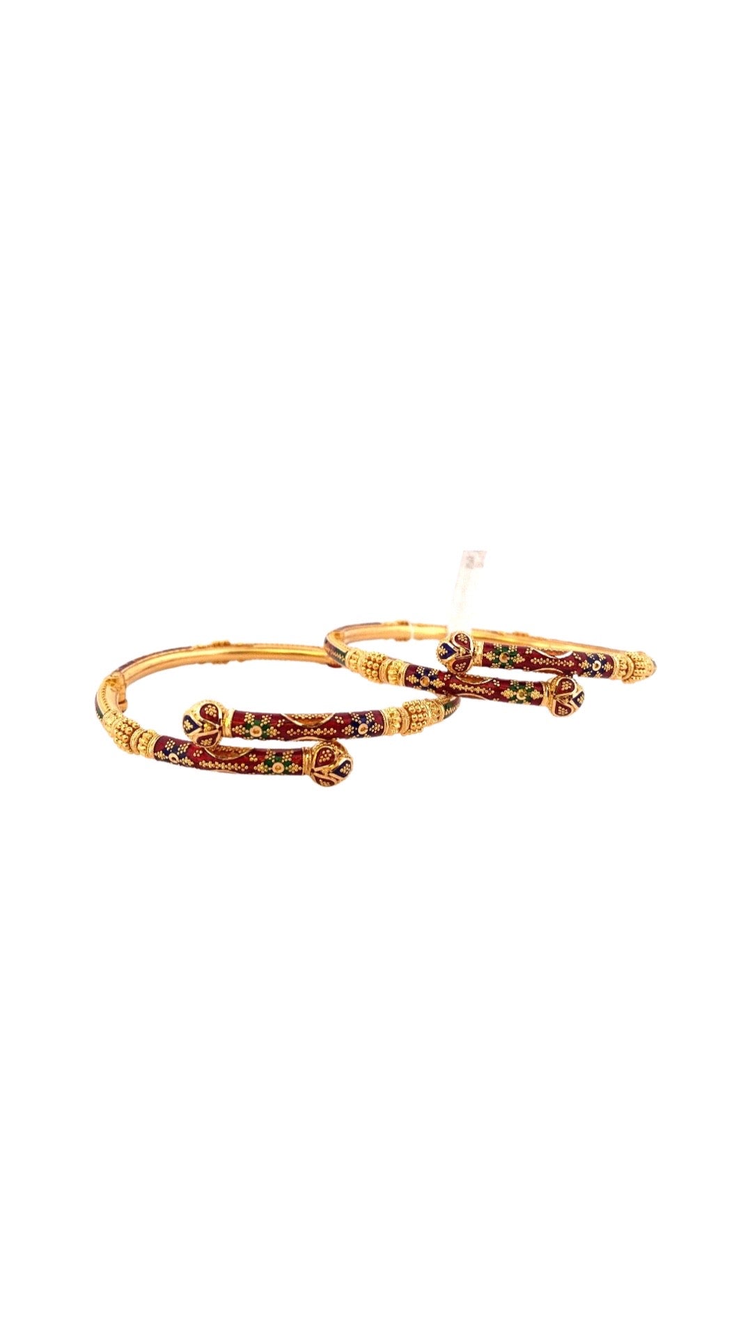 22K Gold Stylish Meena 2 Pieces Set Of Ladies Screw Bangles