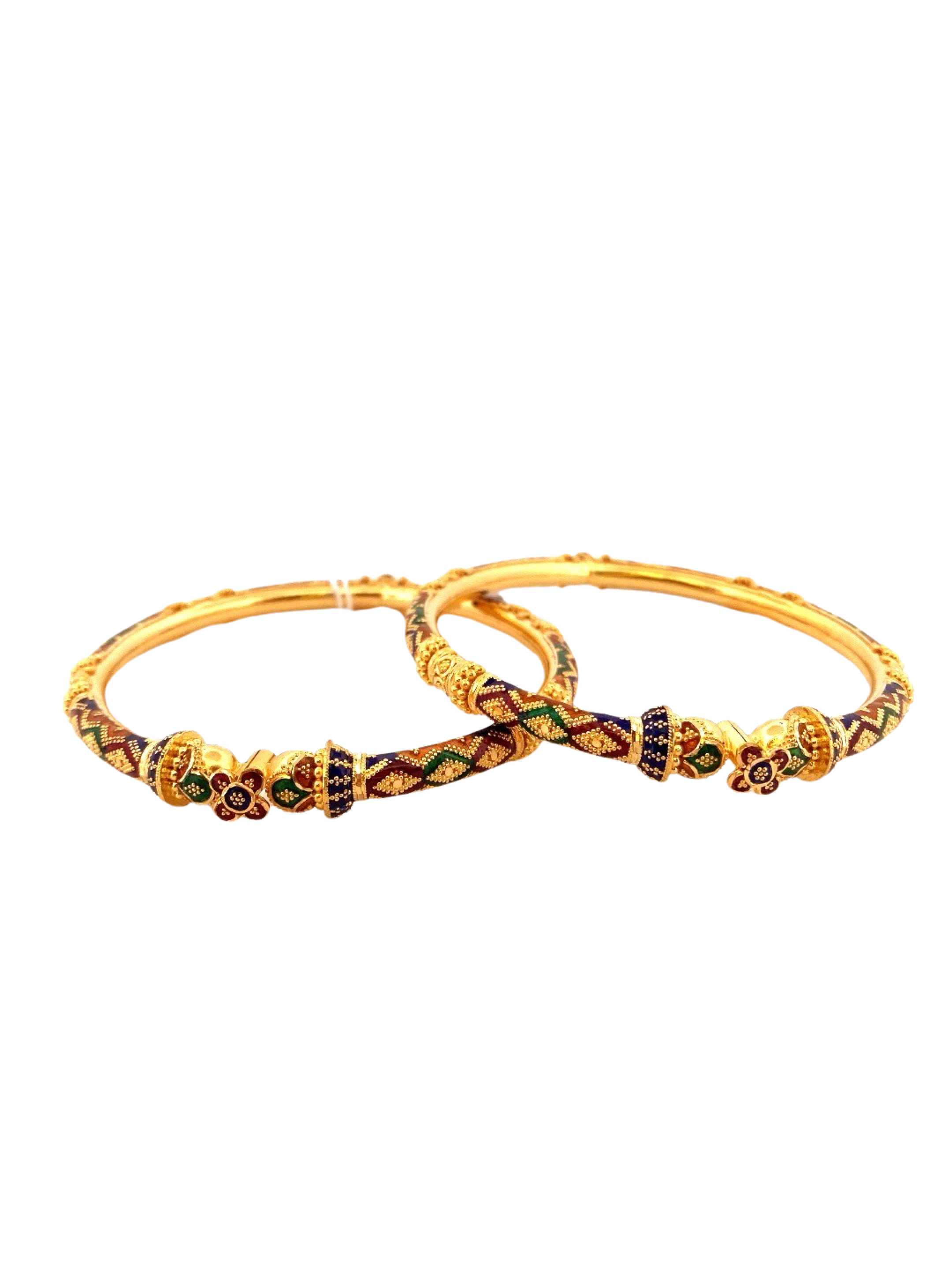 22K Gold Meena Designer 2 Pieces Set Of Ladies Screw Bangles