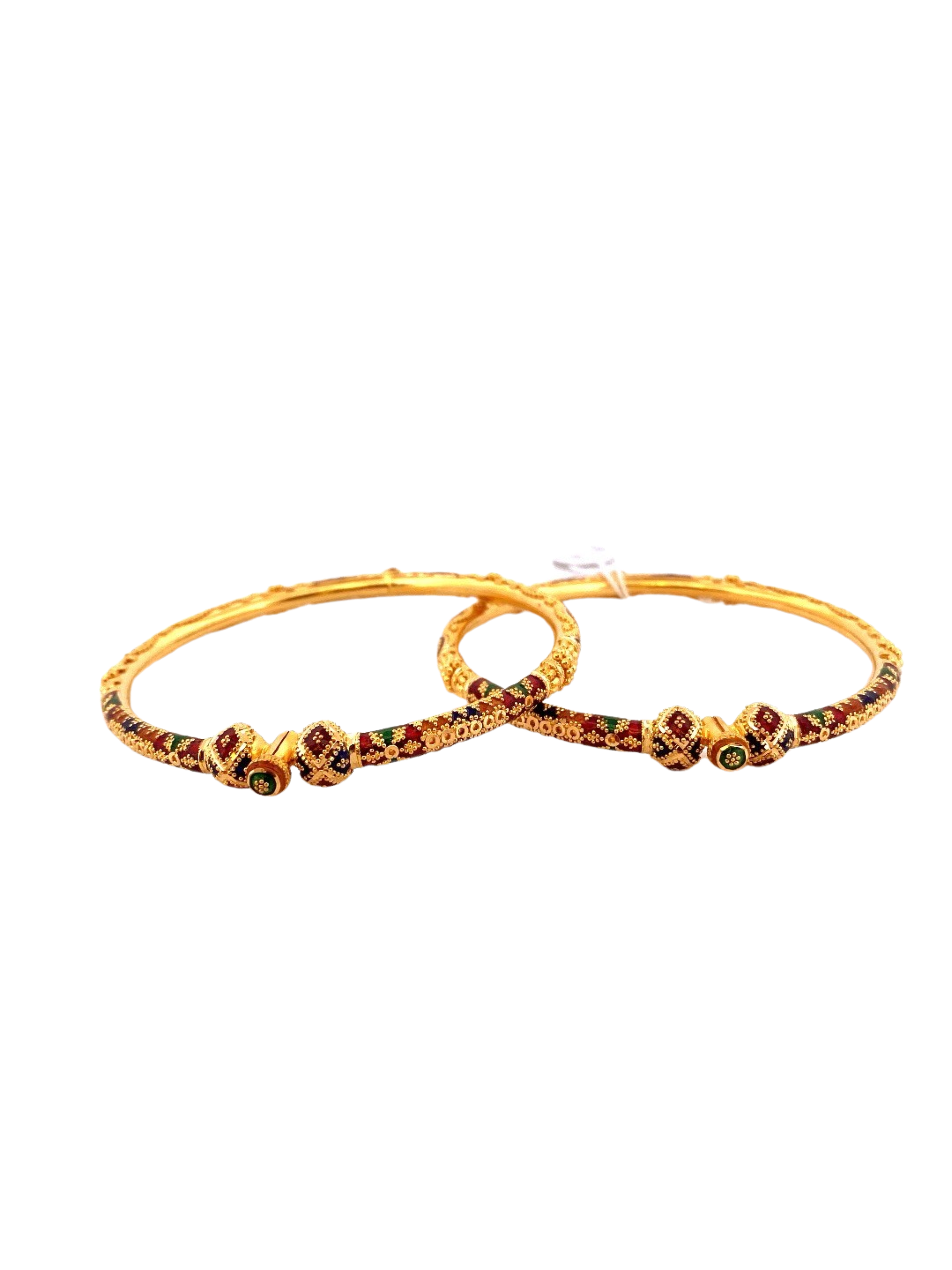 22K Gold Meena Designer 2 Pieces Set Of Ladies Screw Bangles