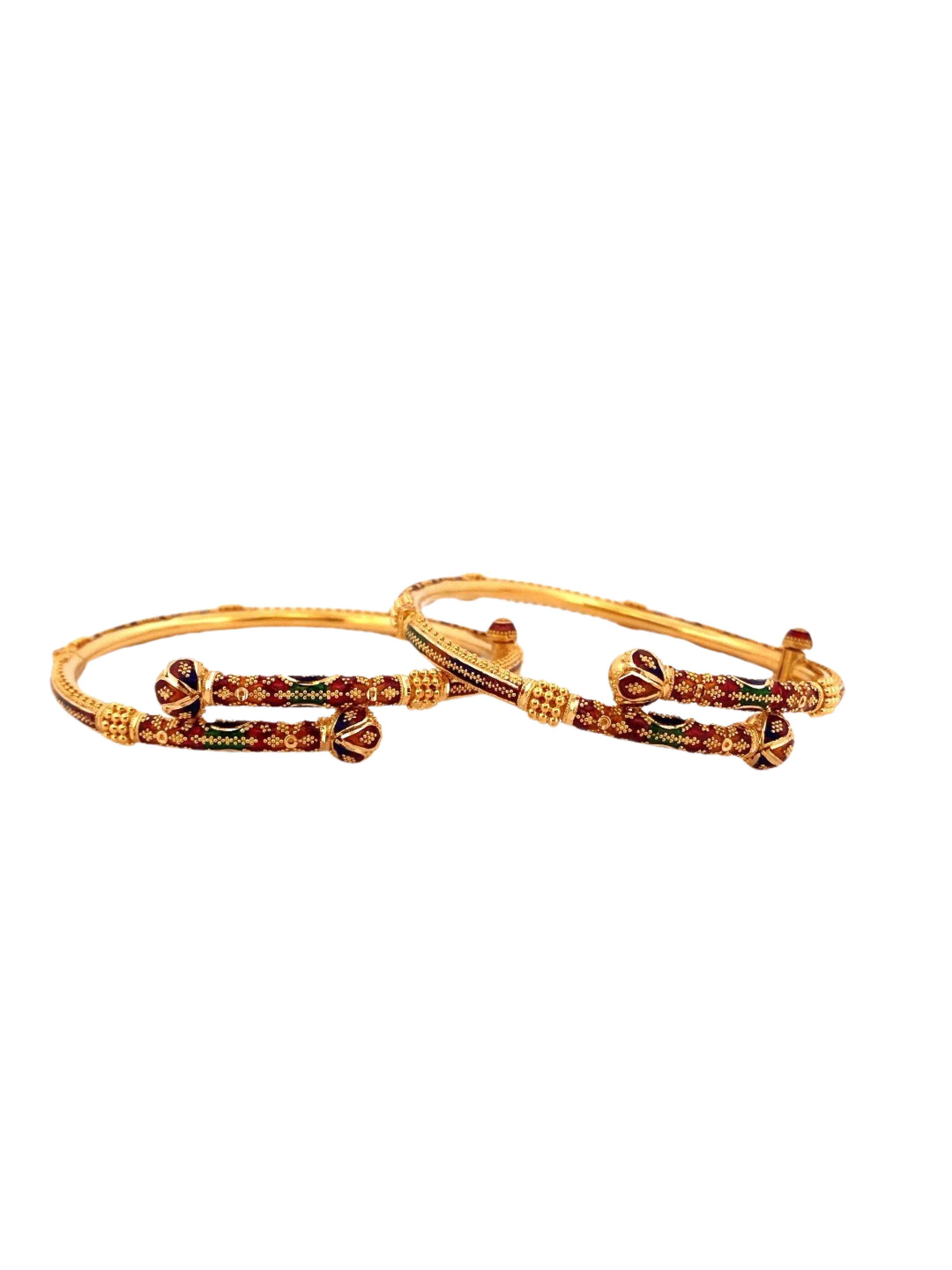 22K Gold Meena Designer 2 Pieces Set Of Ladies Screw Bangles