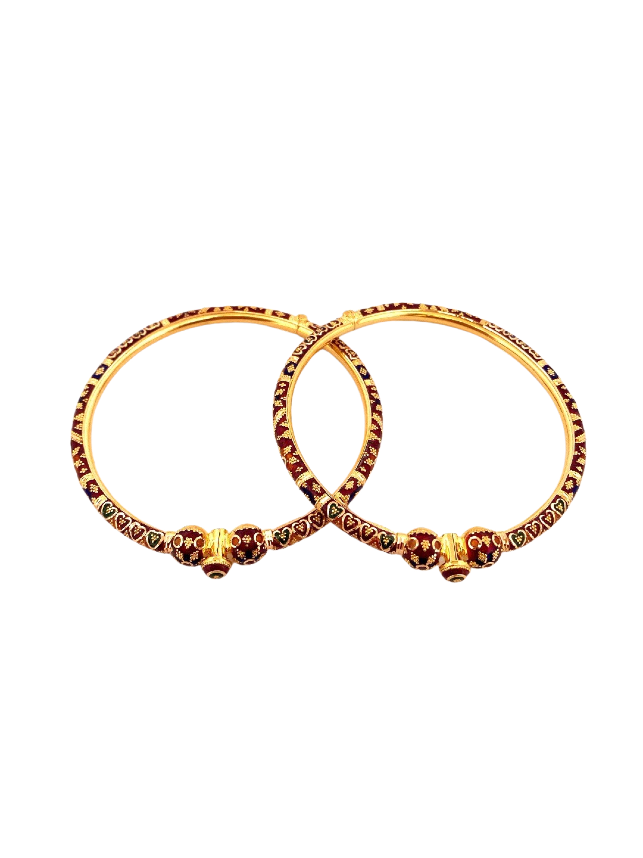 22K Gold Meena Designer 2 Pieces Set Of Ladies Screw Bangles