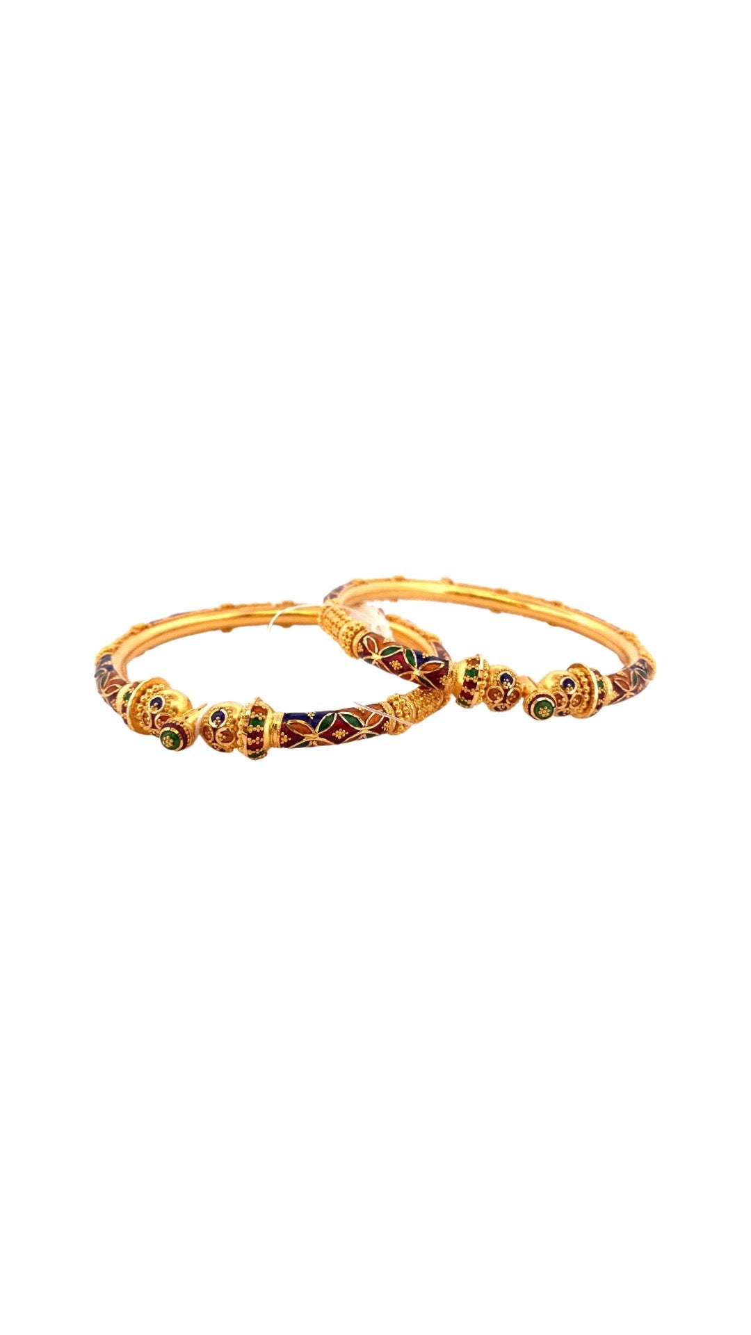 22K Gold Meena 2 Pieces Set Of Ladies Screw Bangles