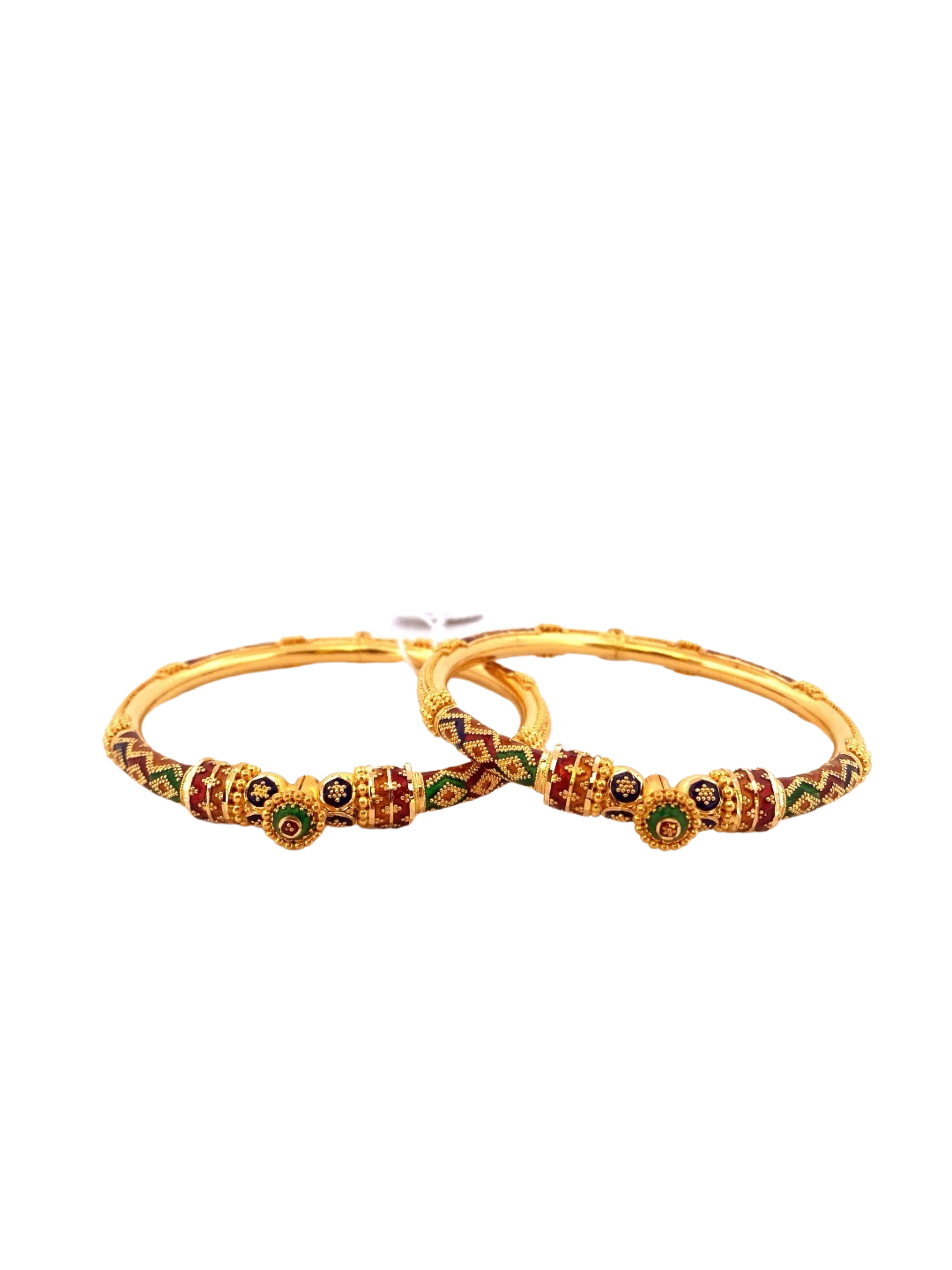 22K Gold Meena Designer 2 Pieces Set Of Ladies Screw Bangles