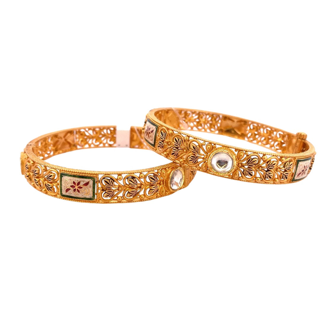 22K Gold 2 Pieces Set Of Ladies Screw Bangles