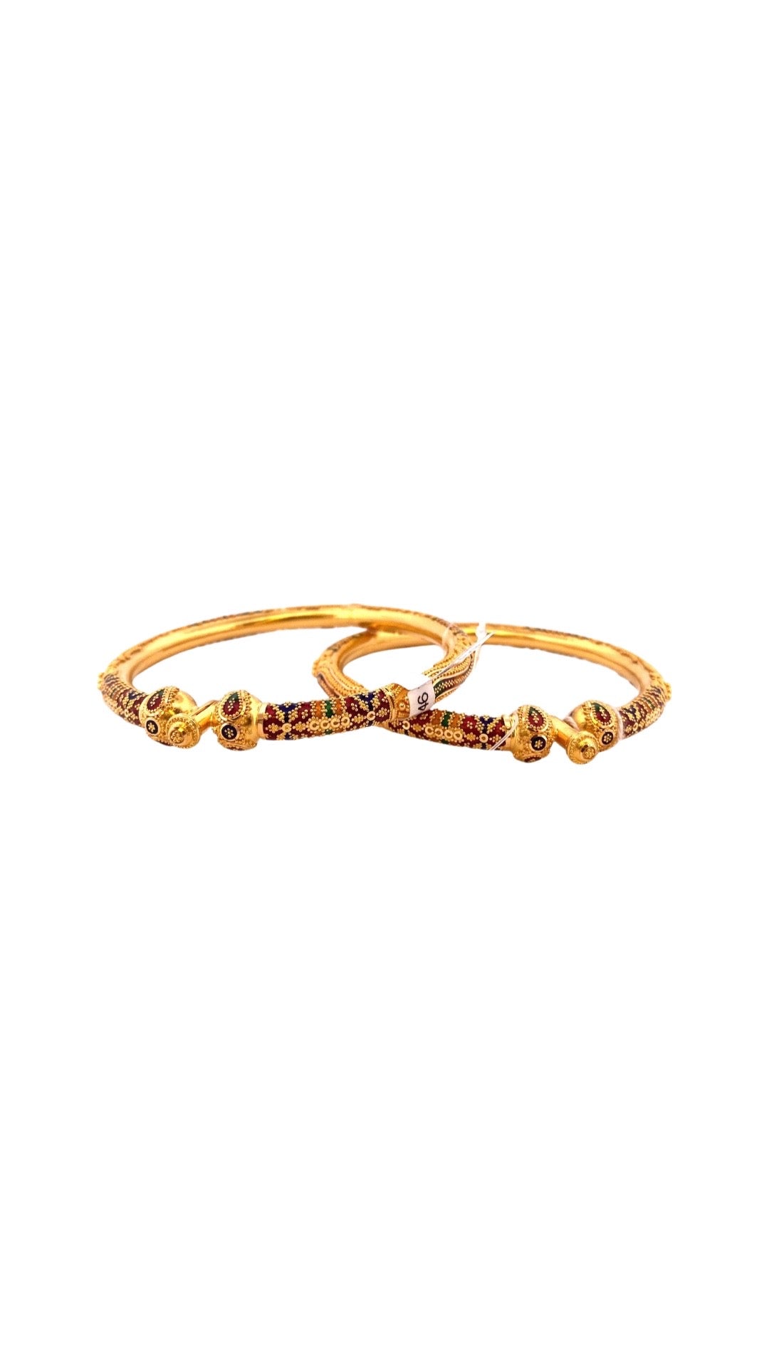22K Gold Meena 2 Pieces Set Of Ladies Screw Bangles