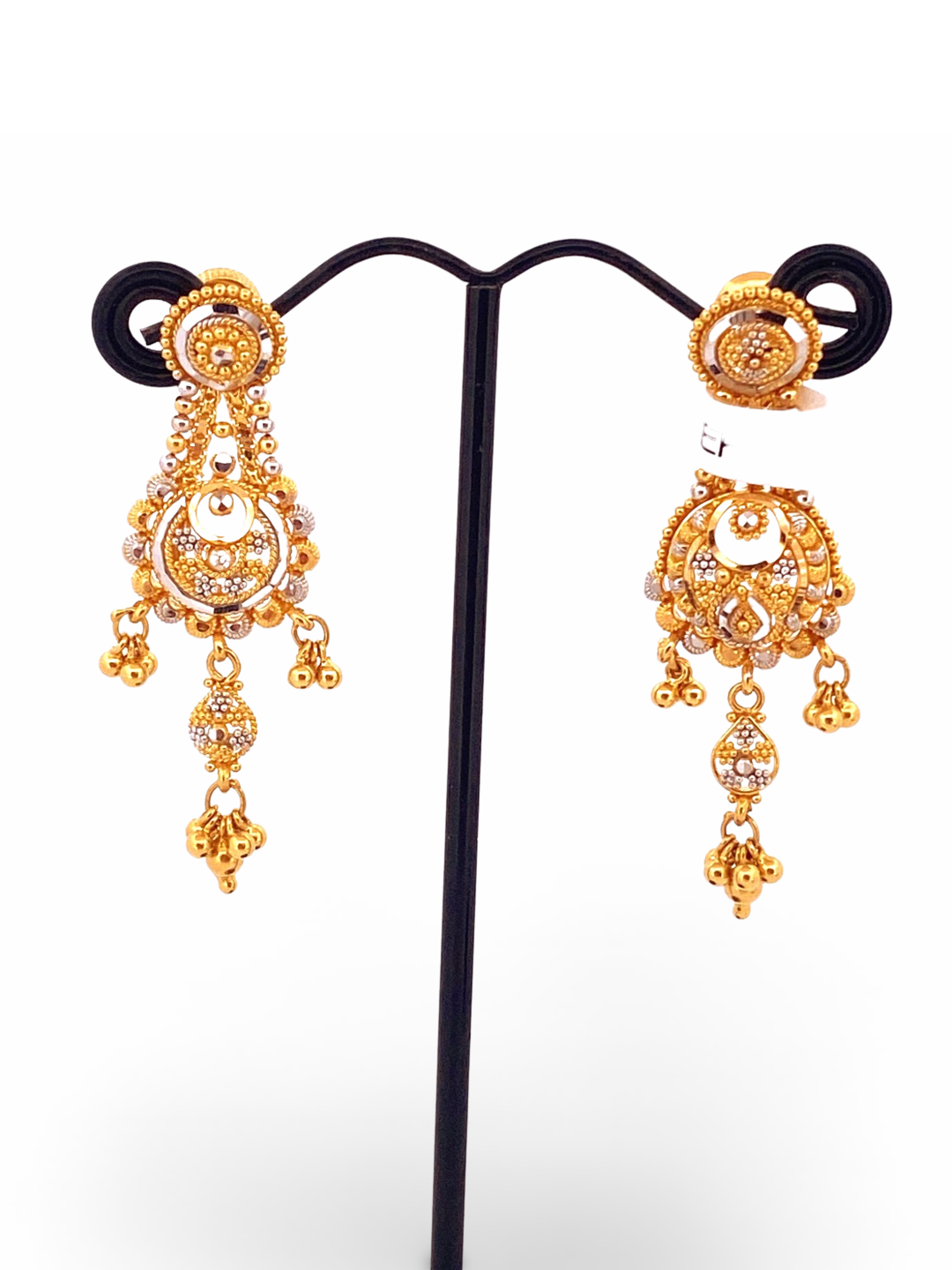 22K Gold Two-tone Hanging Earrings