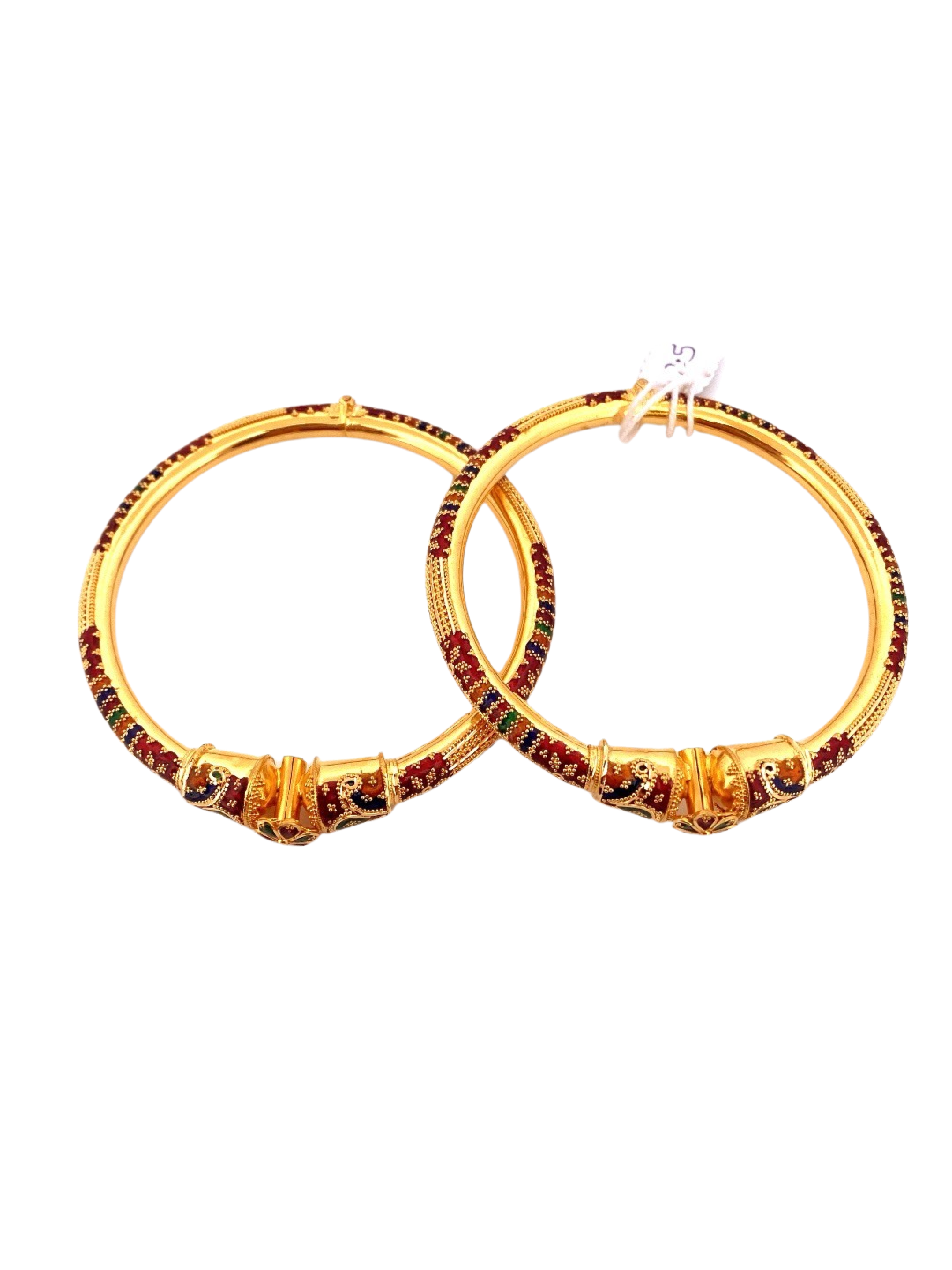 22K Gold Meena Designer 2 Pieces Set Of Ladies Screw Bangles