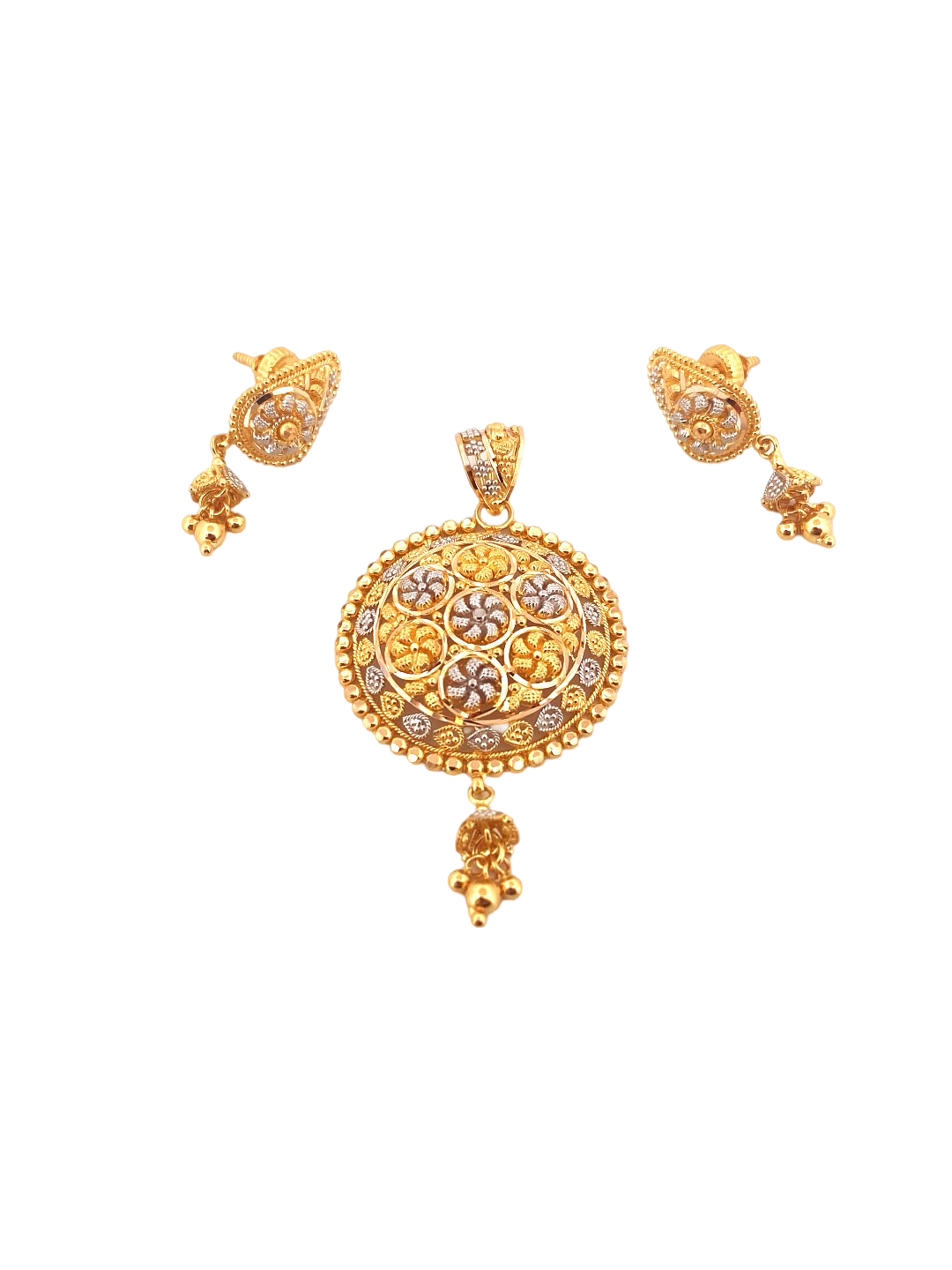 22K Gold Two-tone Designer Pendant Set