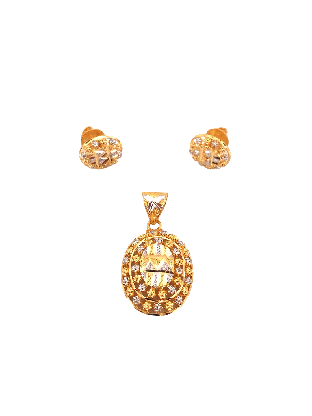 22K Gold Two-tone Designer Pendant Set