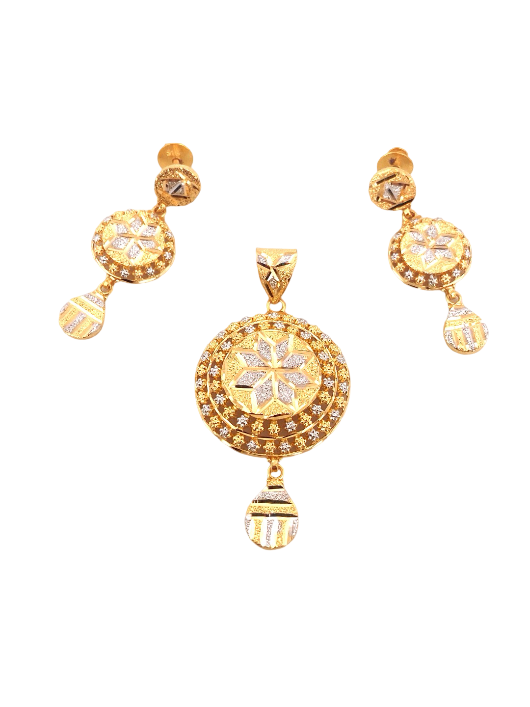 22K Gold Two-tone Designer Pendant Set