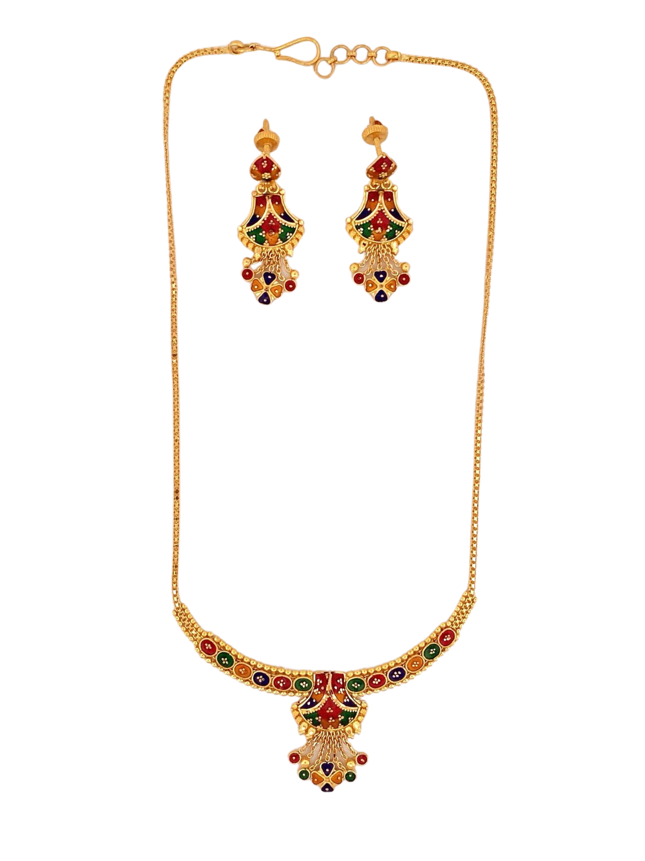 22K Gold Meena Designer Jewellery Set