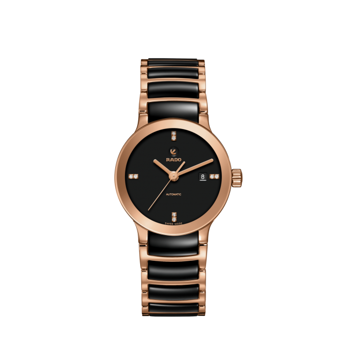 Rado Womens Automatic Centrix R30183712 Watch Black Rose Gold