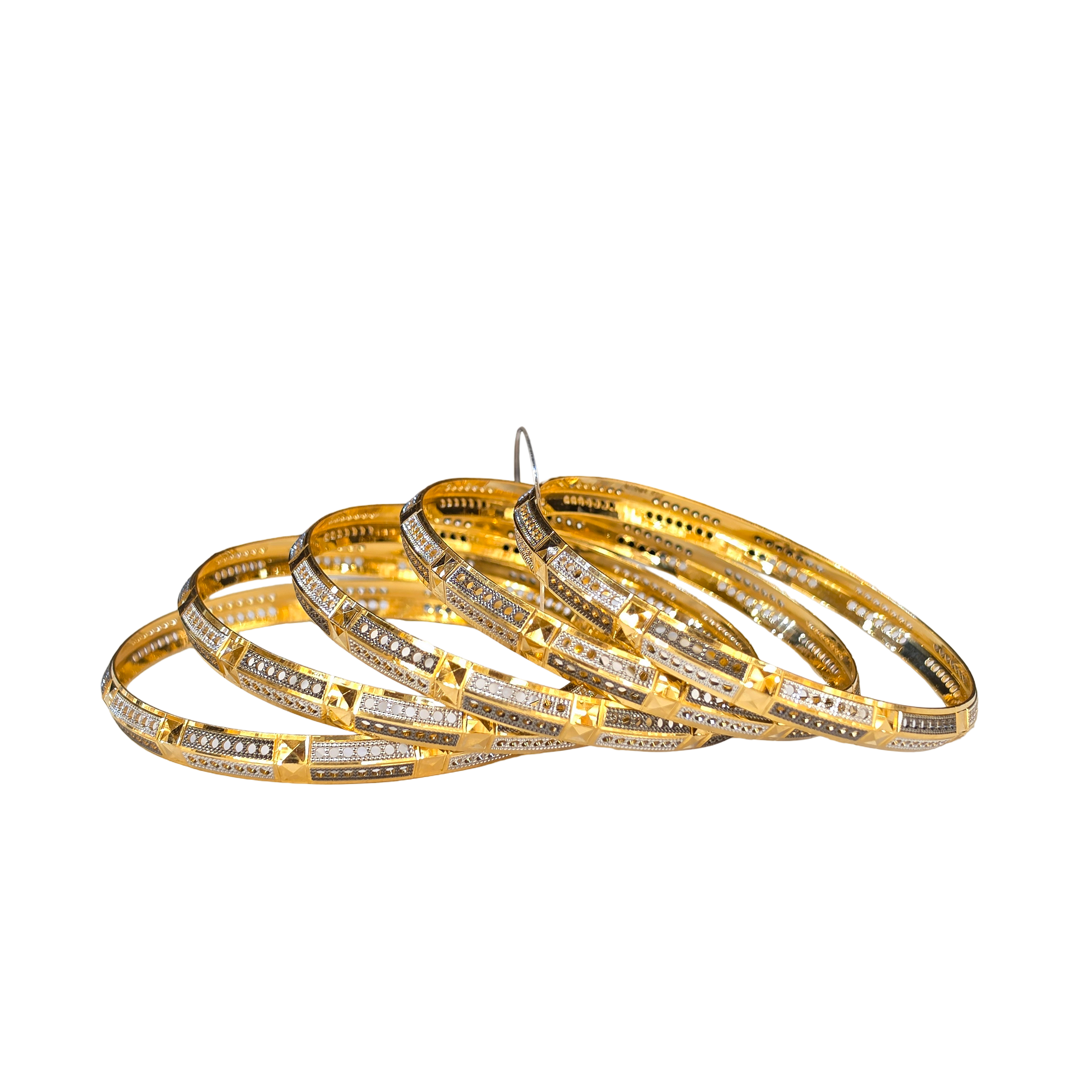 22K Gold Two-tone 5 Pieces Set Of Designer Ladies Bangles