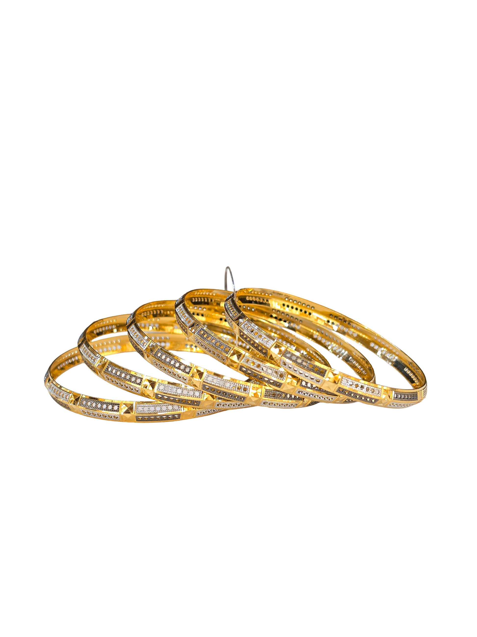 22K Gold Two-tone 5 Pieces Set Of Designer Ladies Bangles