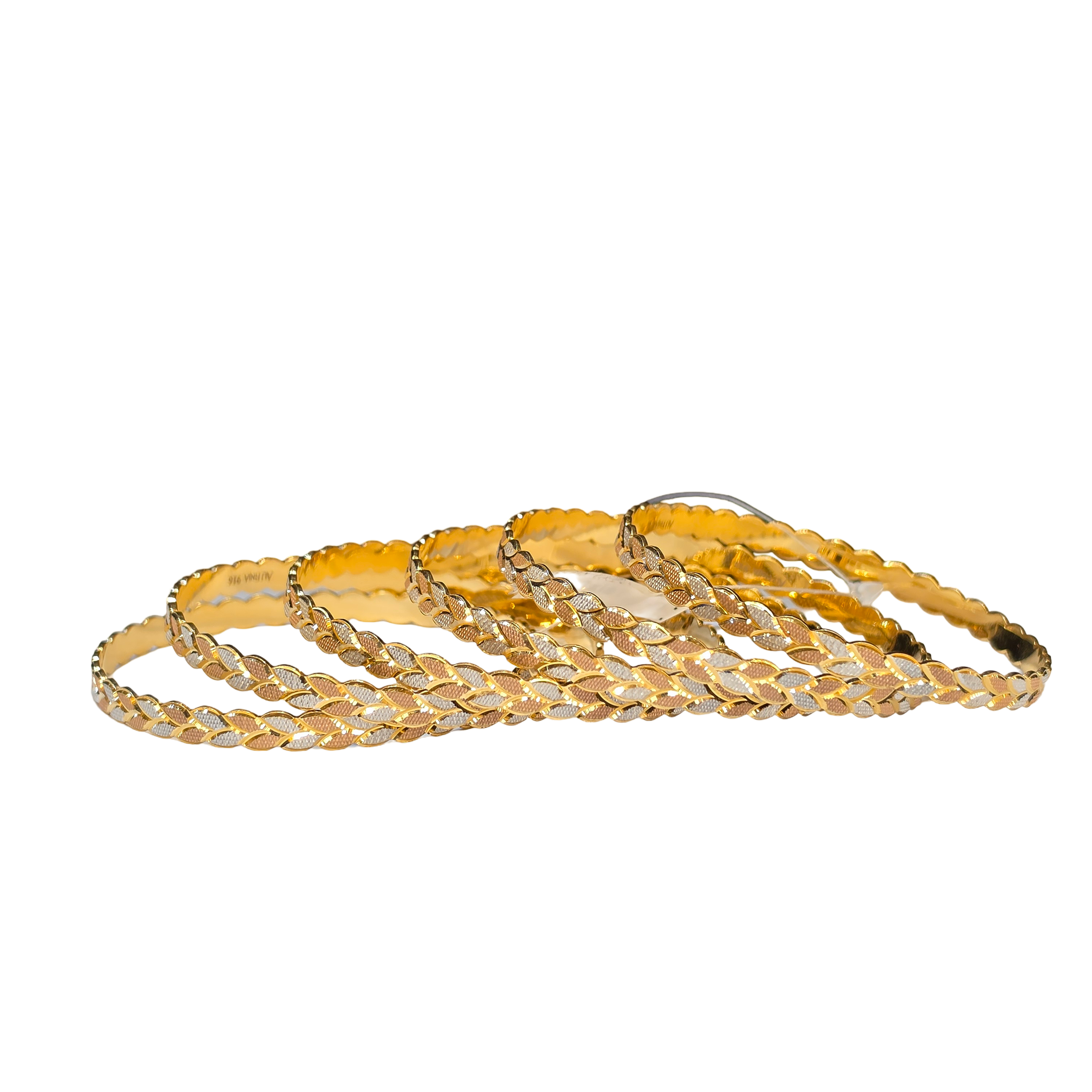 22K Gold Tri-tone 6 Pieces Set Of Designer Ladies Bangles