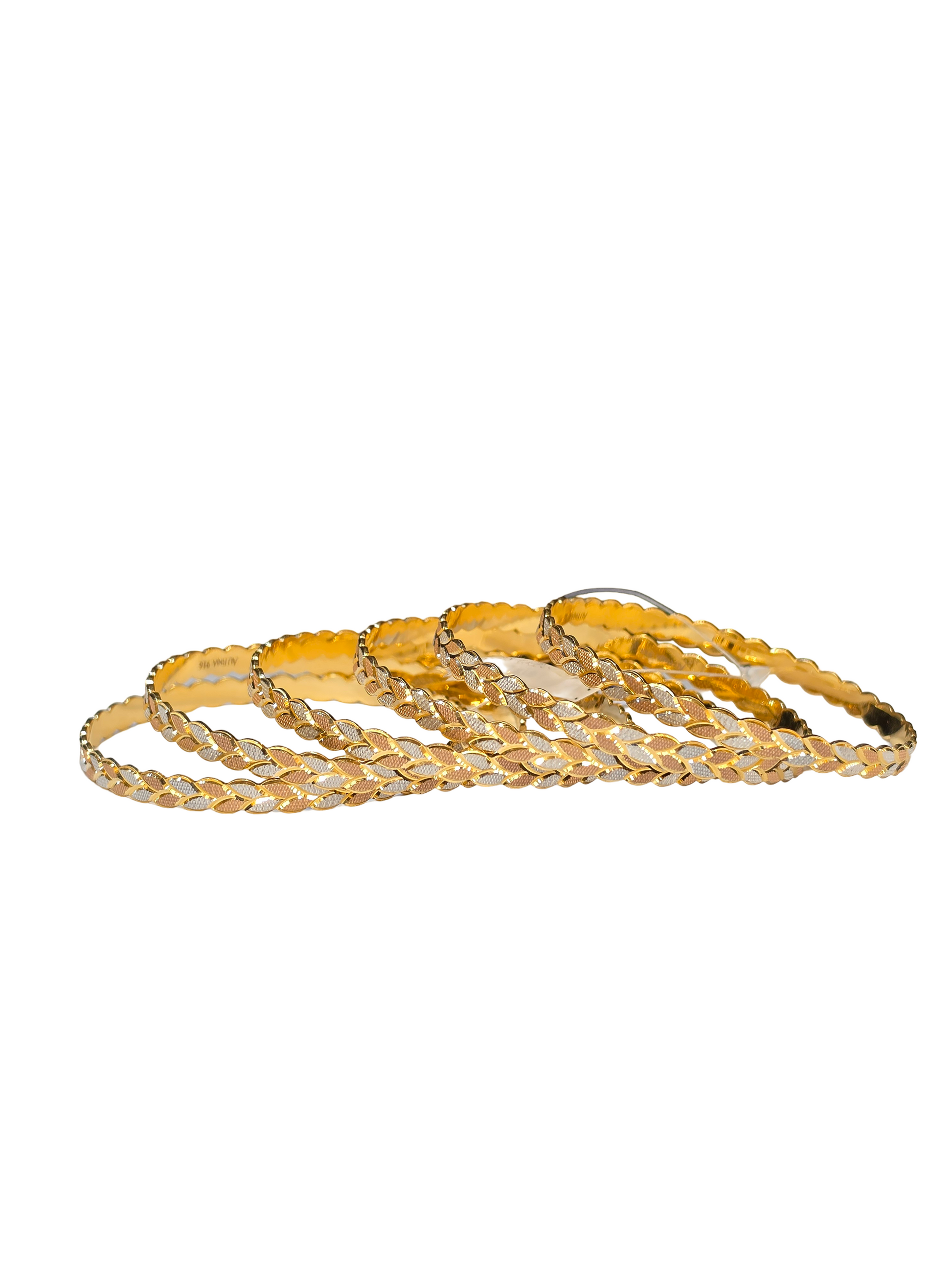 22K Gold Tri-tone 6 Pieces Set Of Designer Ladies Bangles