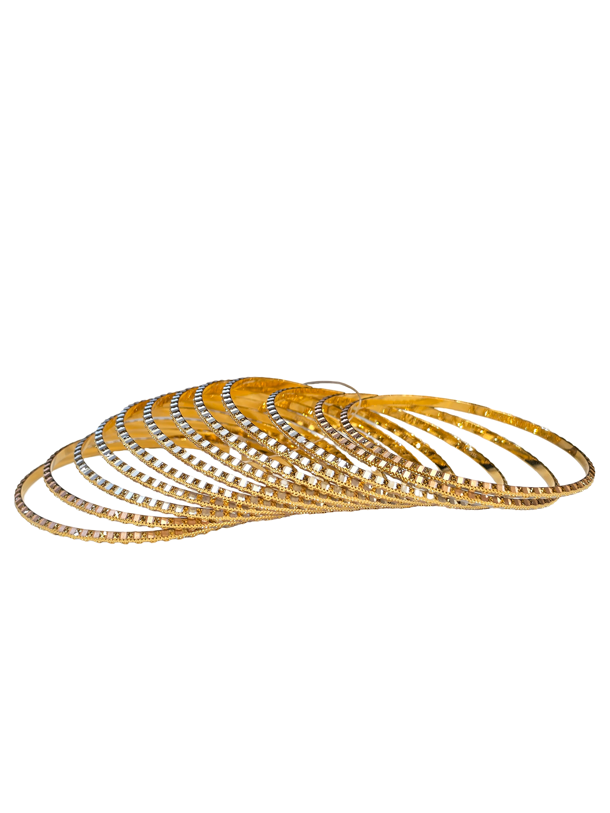 22K Gold Tri-tone 12 Pieces Set Of Designer Ladies Bangles