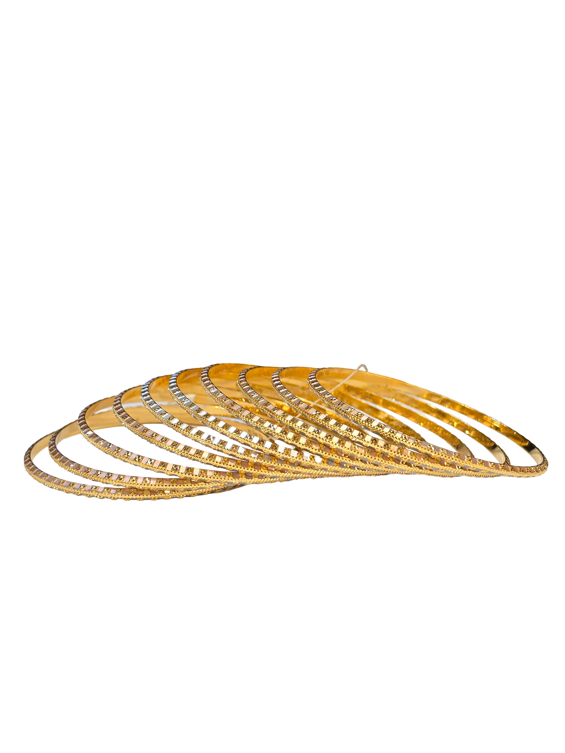 22K Gold Tri-tone Designer 10 Pieces Set Of Ladies Bangles