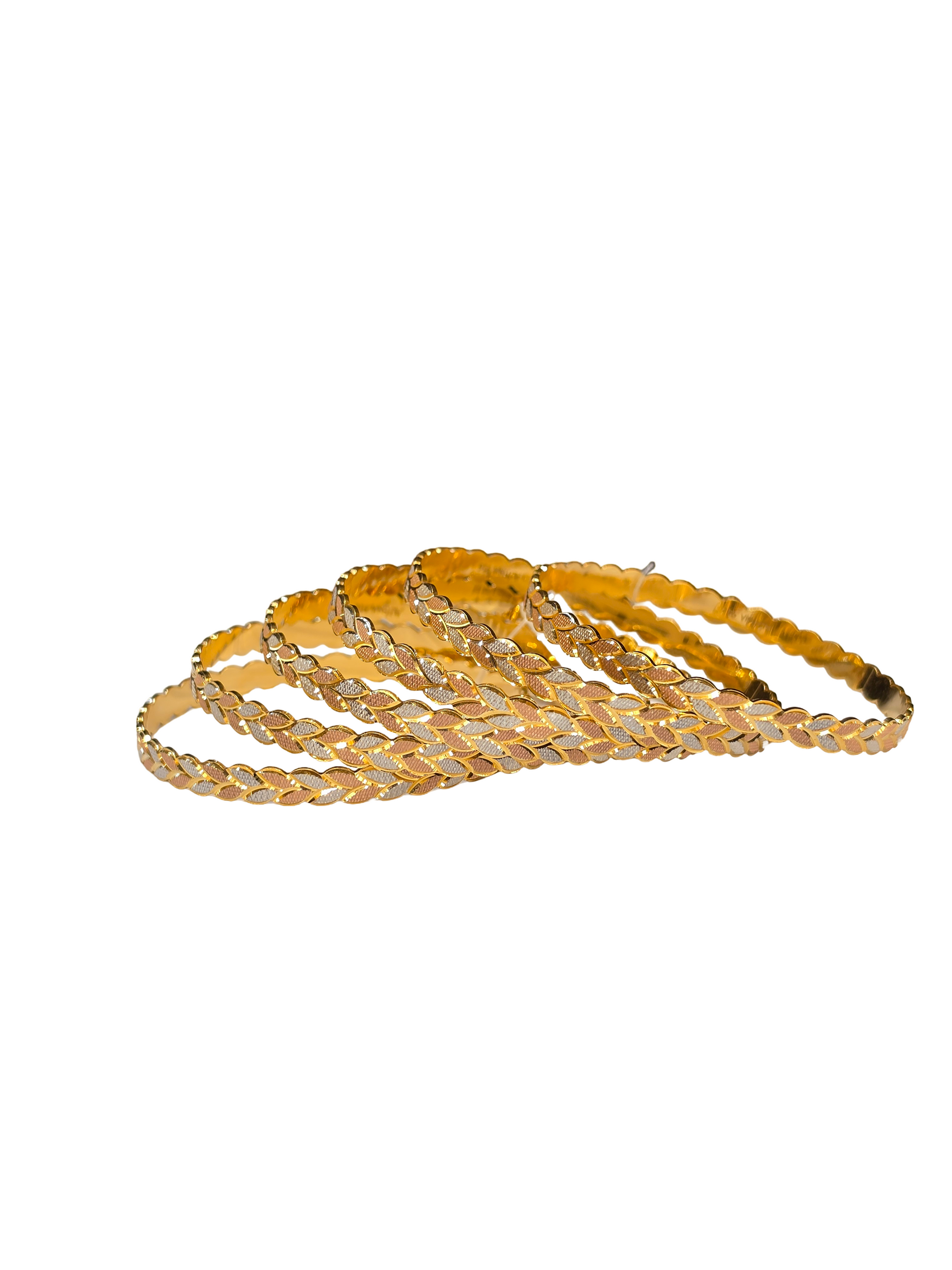 22K Gold Tri-tone Designer 6 Pieces Set Of Ladies Bangles