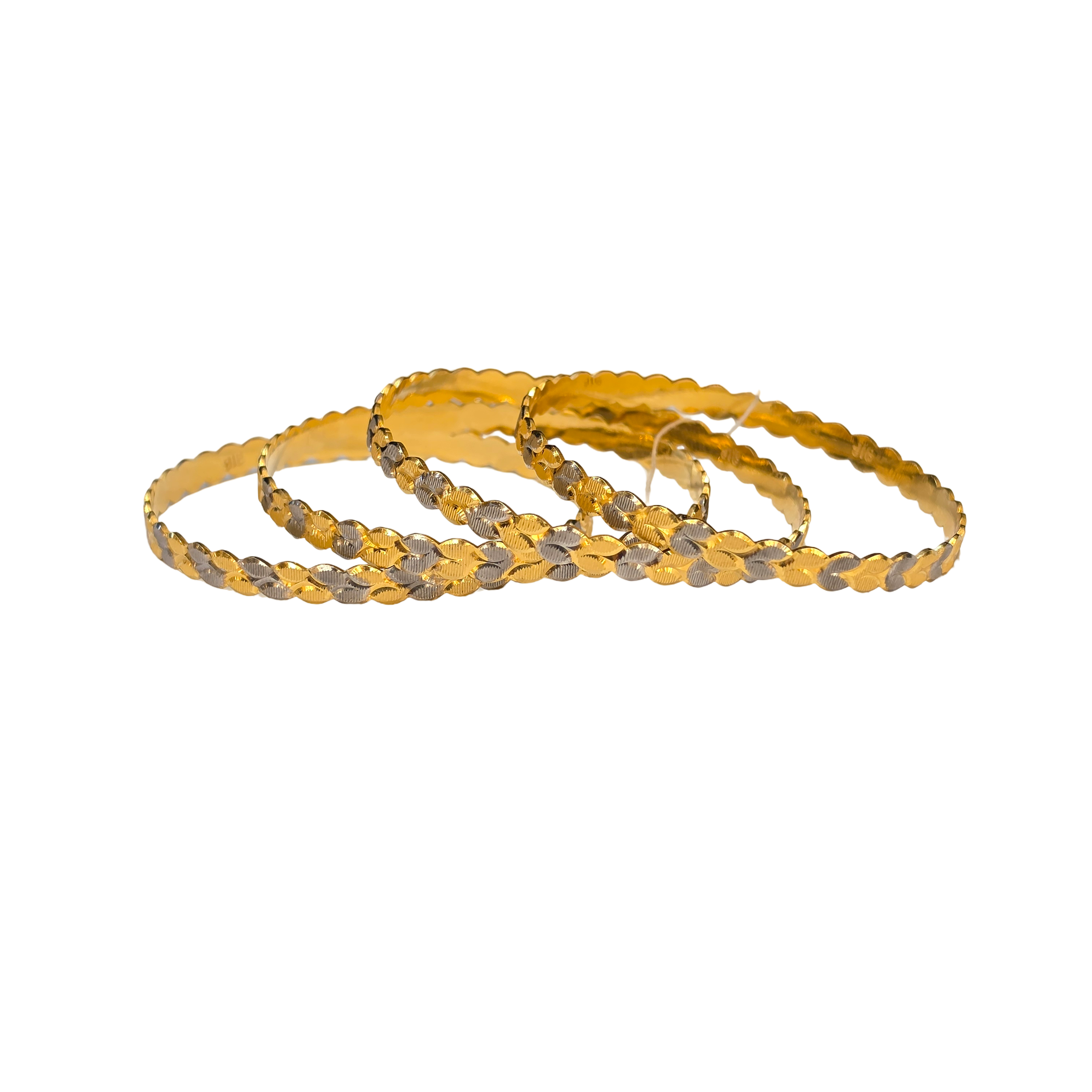 22K Gold Designer Two-tone 4 Pieces Set Of Ladies Bangles