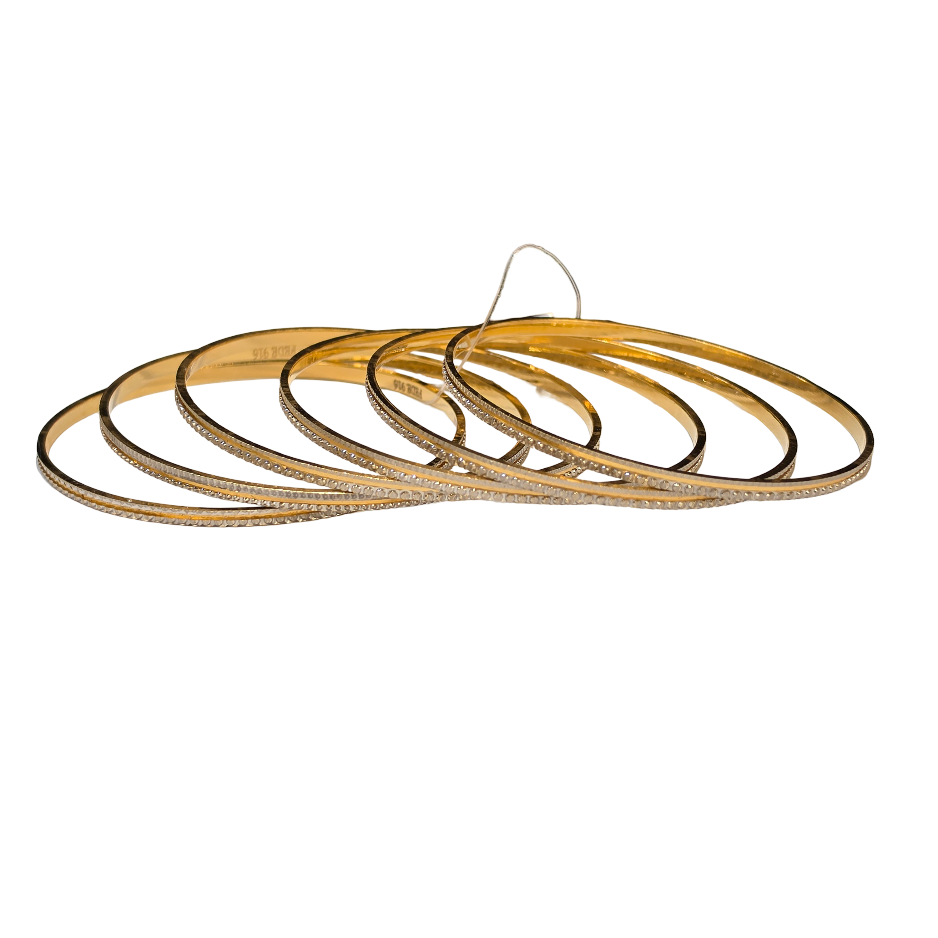 22K Gold Designer Two-tone 6 Pieces Set Of Ladies Bangles