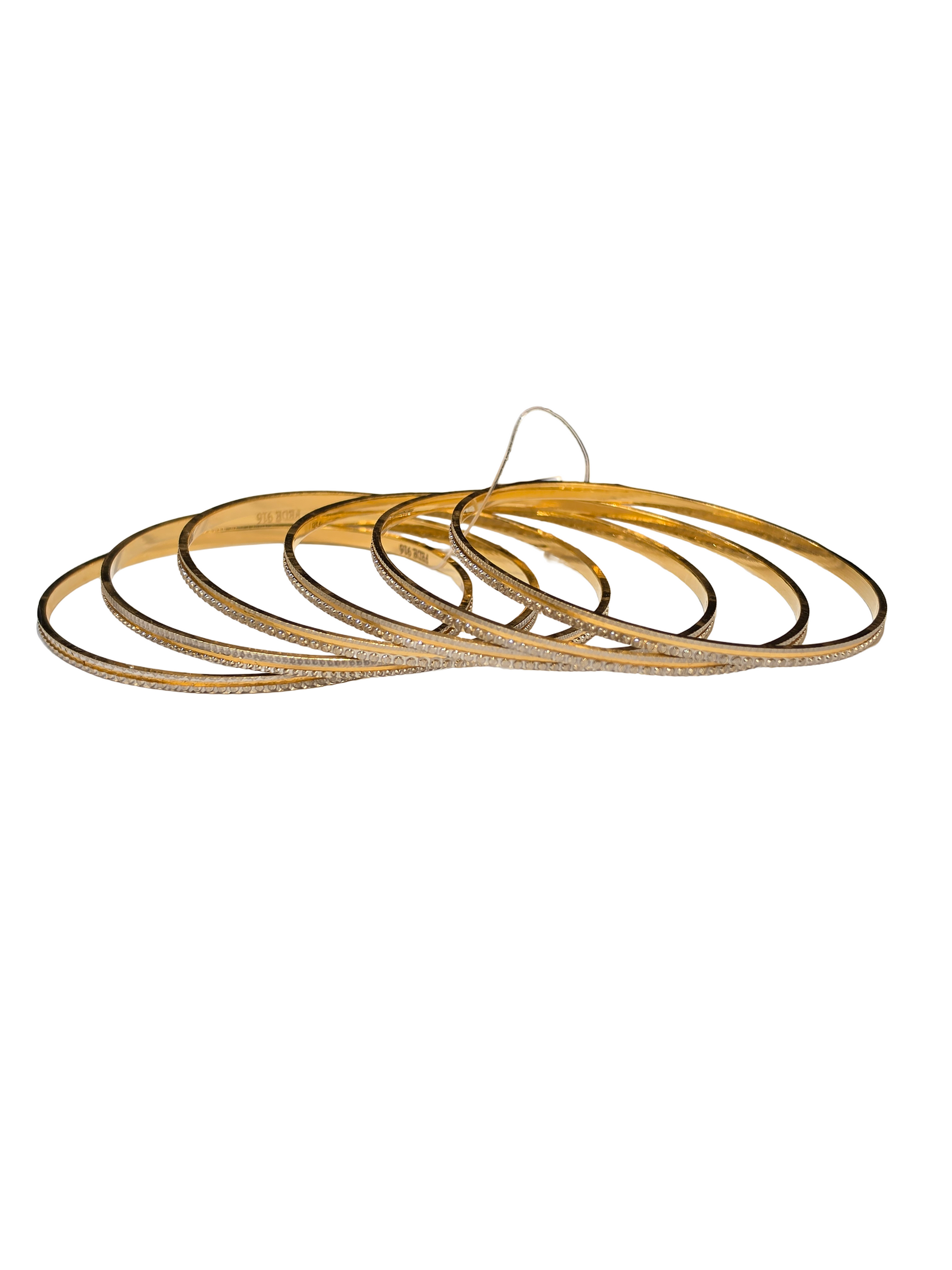 22K Gold Designer Two-tone 6 Pieces Set Of Ladies Bangles