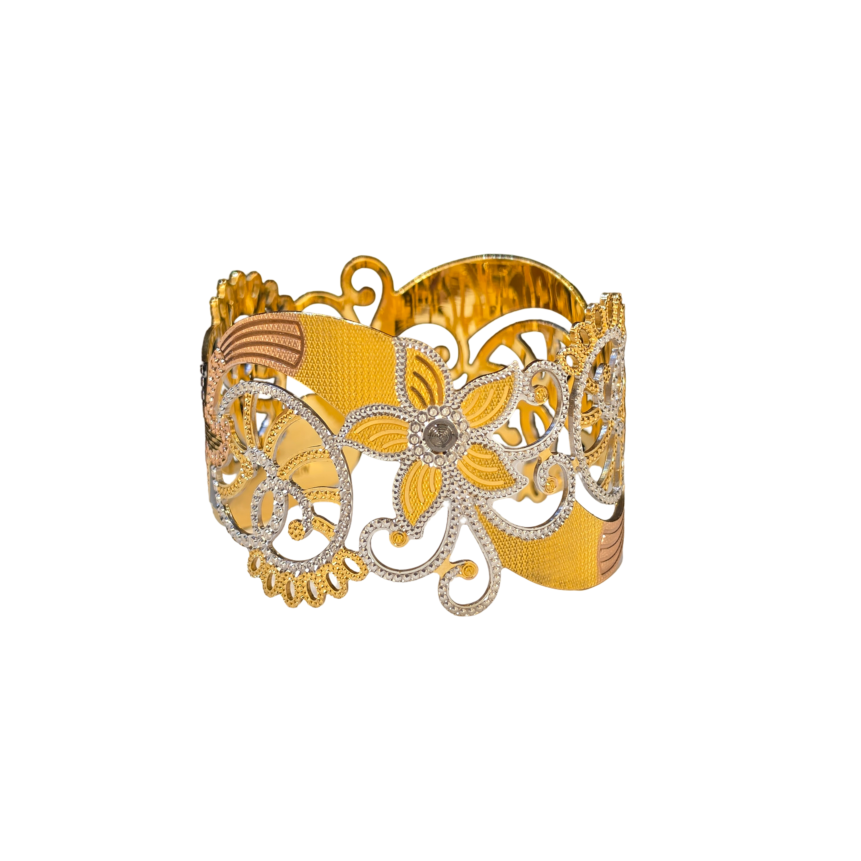 22K Gold Tri-tone Designer Ladies Single Bangle