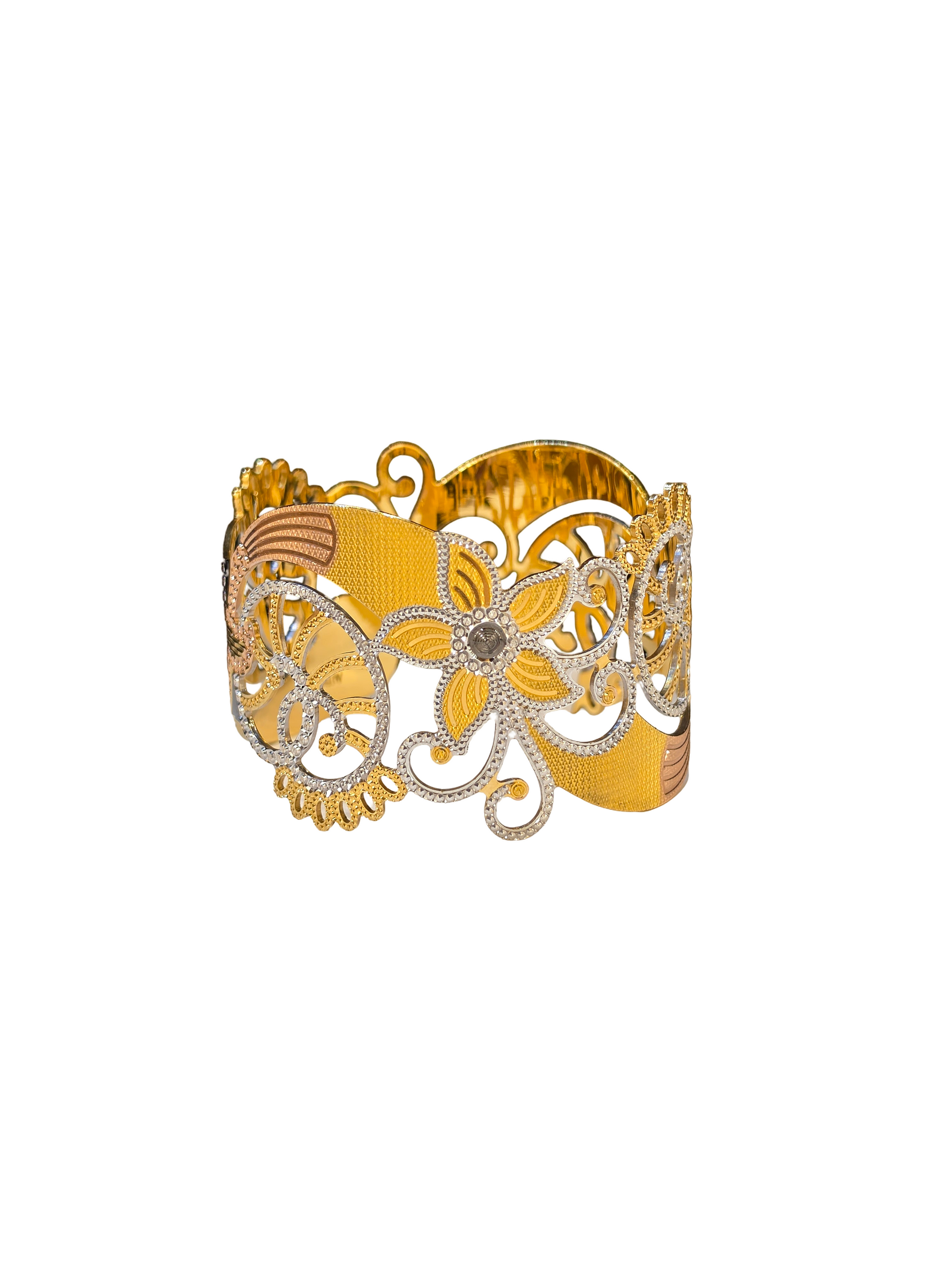 22K Gold Tri-tone Designer Ladies Single Bangle