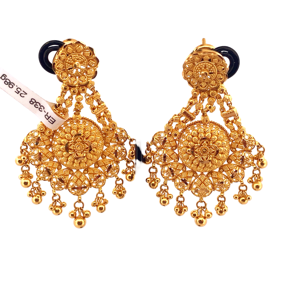 22K Gold Designer Hanging Earrings