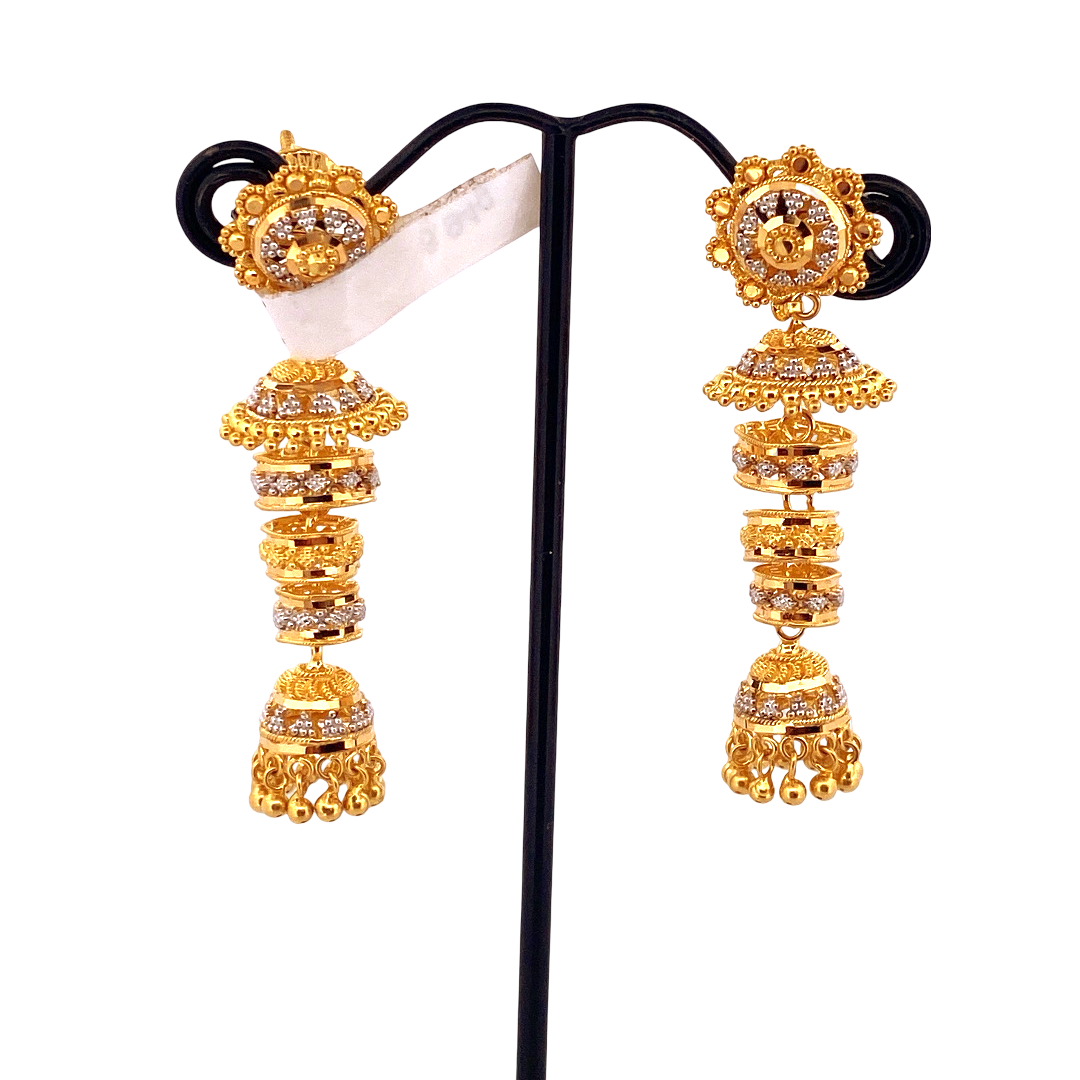 22K Gold Two-tone Designer Jhumka Earrings