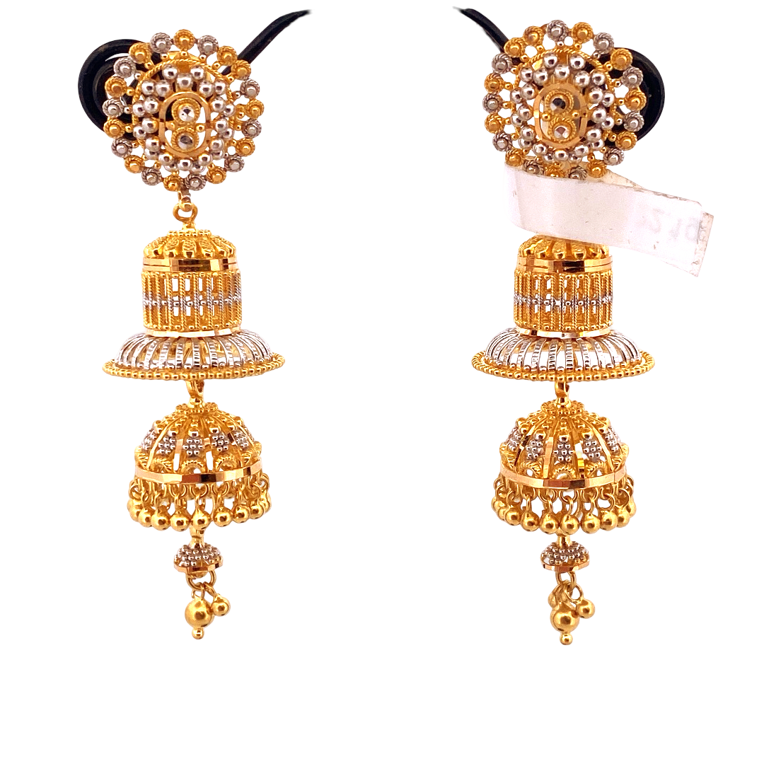 22K Gold Two-tone Designer Jhumka Earrings