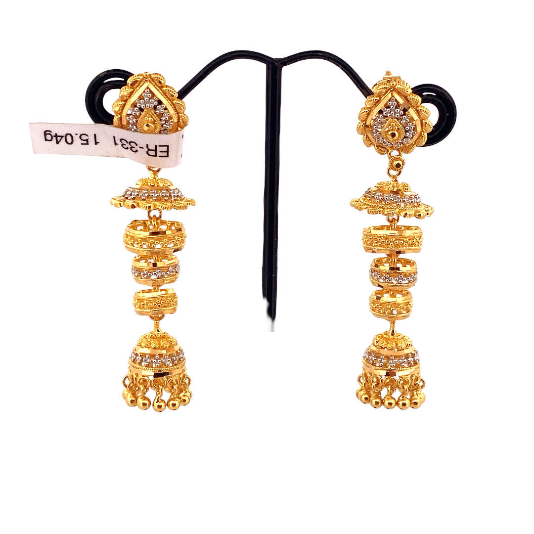 22K Gold Two-tone Designer Jhumka Earrings