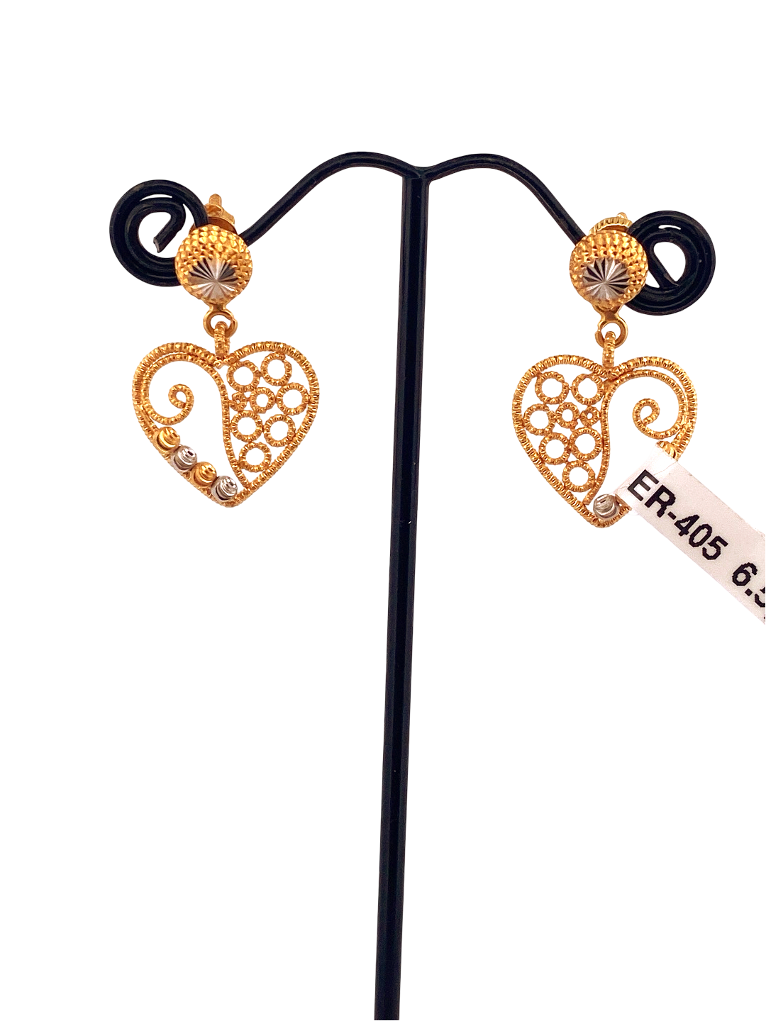 22K Gold Two-tone Heart Designer Hanging Earrings