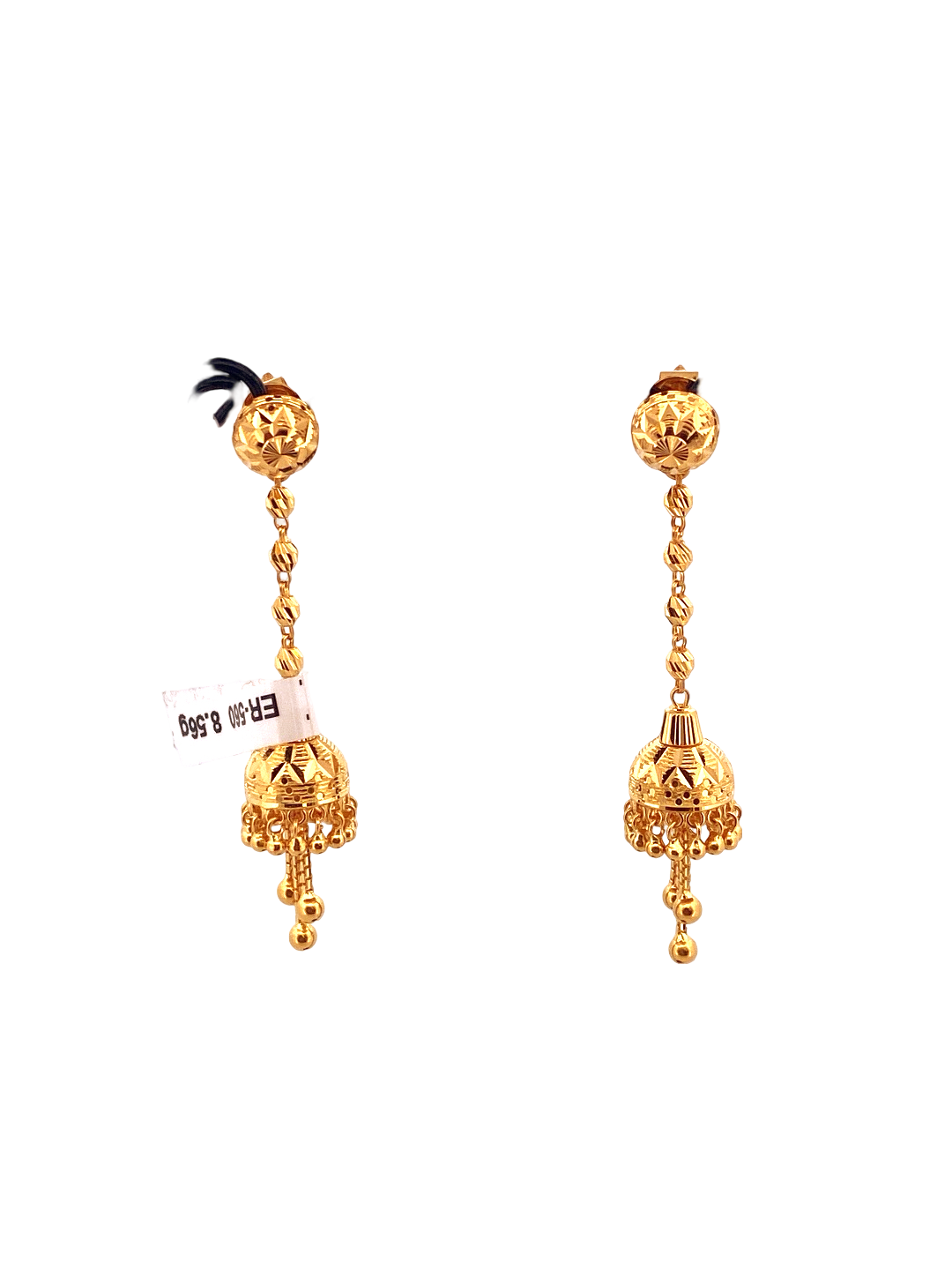 22K Gold Designer Hanging Jhumka Earrings