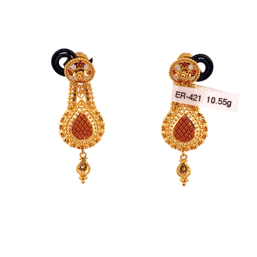 22K Gold Designer Hanging Earrings