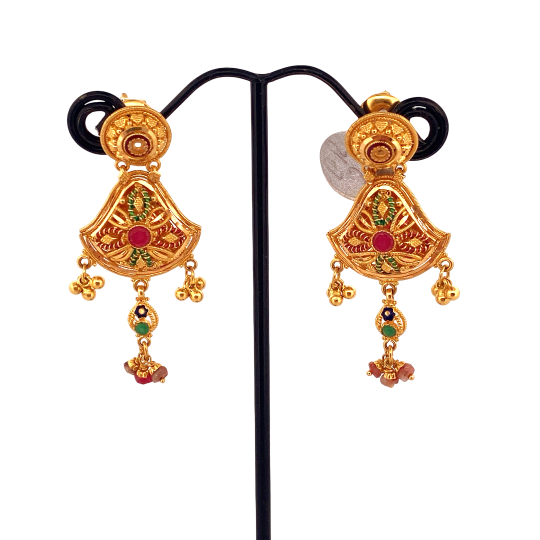 22K Gold Designer Hanging Earrings
