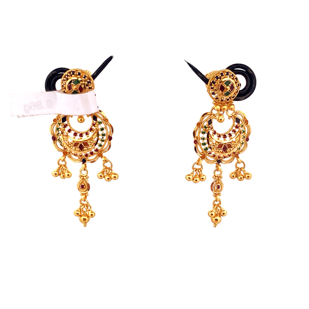 22K Gold Designer Hanging Earrings