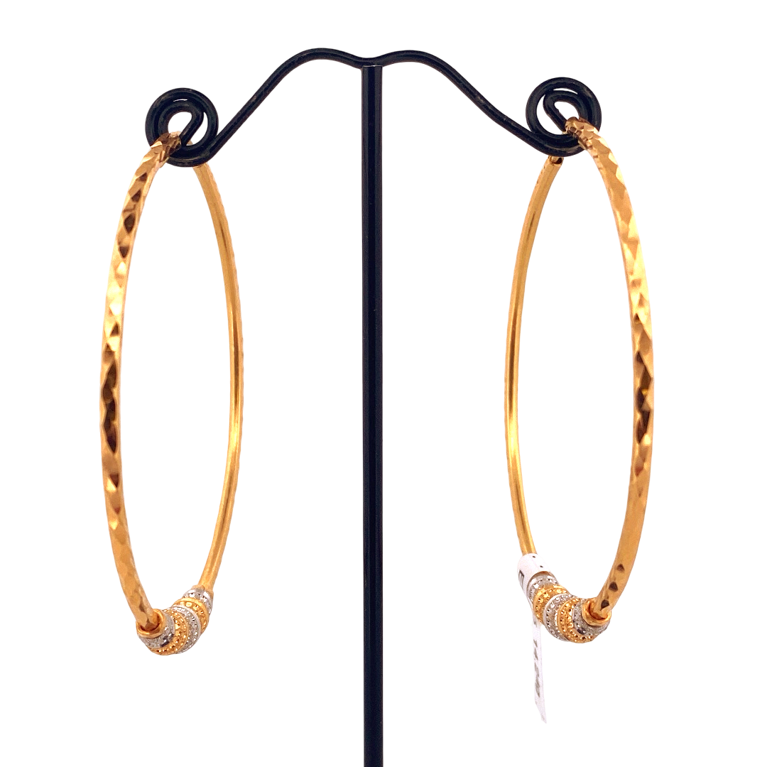 22K Gold Two-tone Designer Hoop Earrings