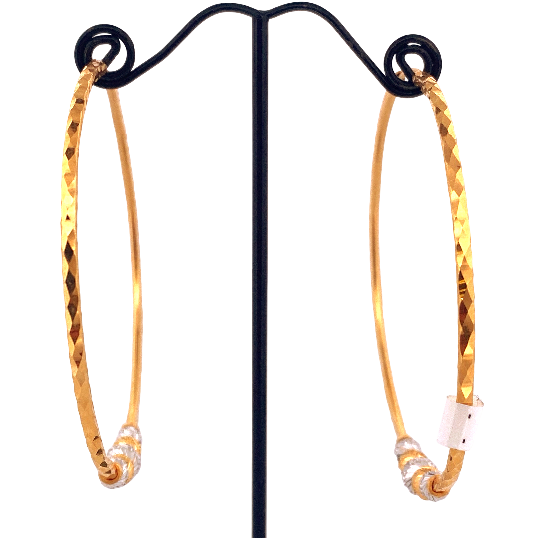 22K Gold Two-tone Designer Hoop Earrings