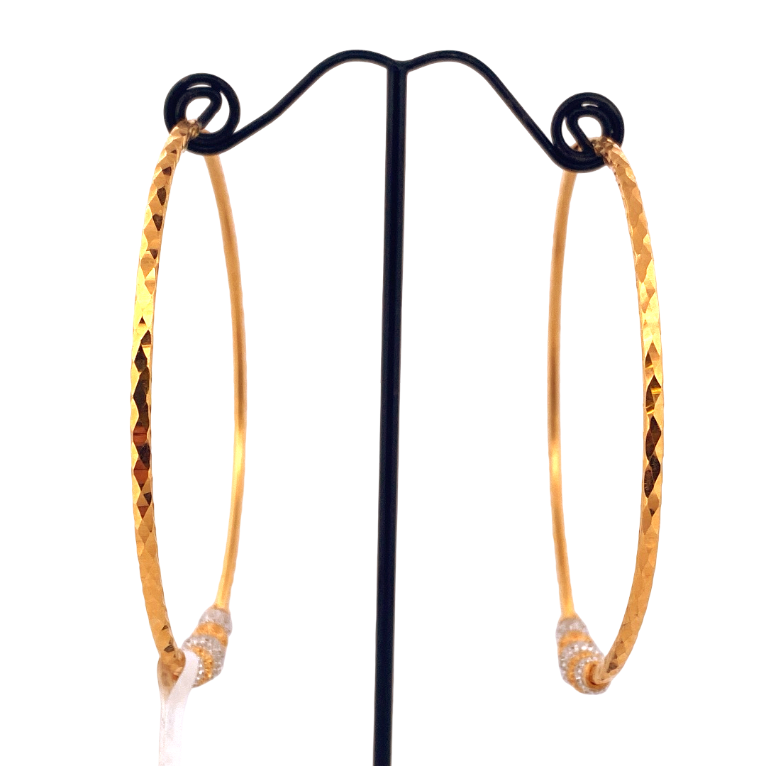 22K Gold Two-tone Designer Hoop Earrings