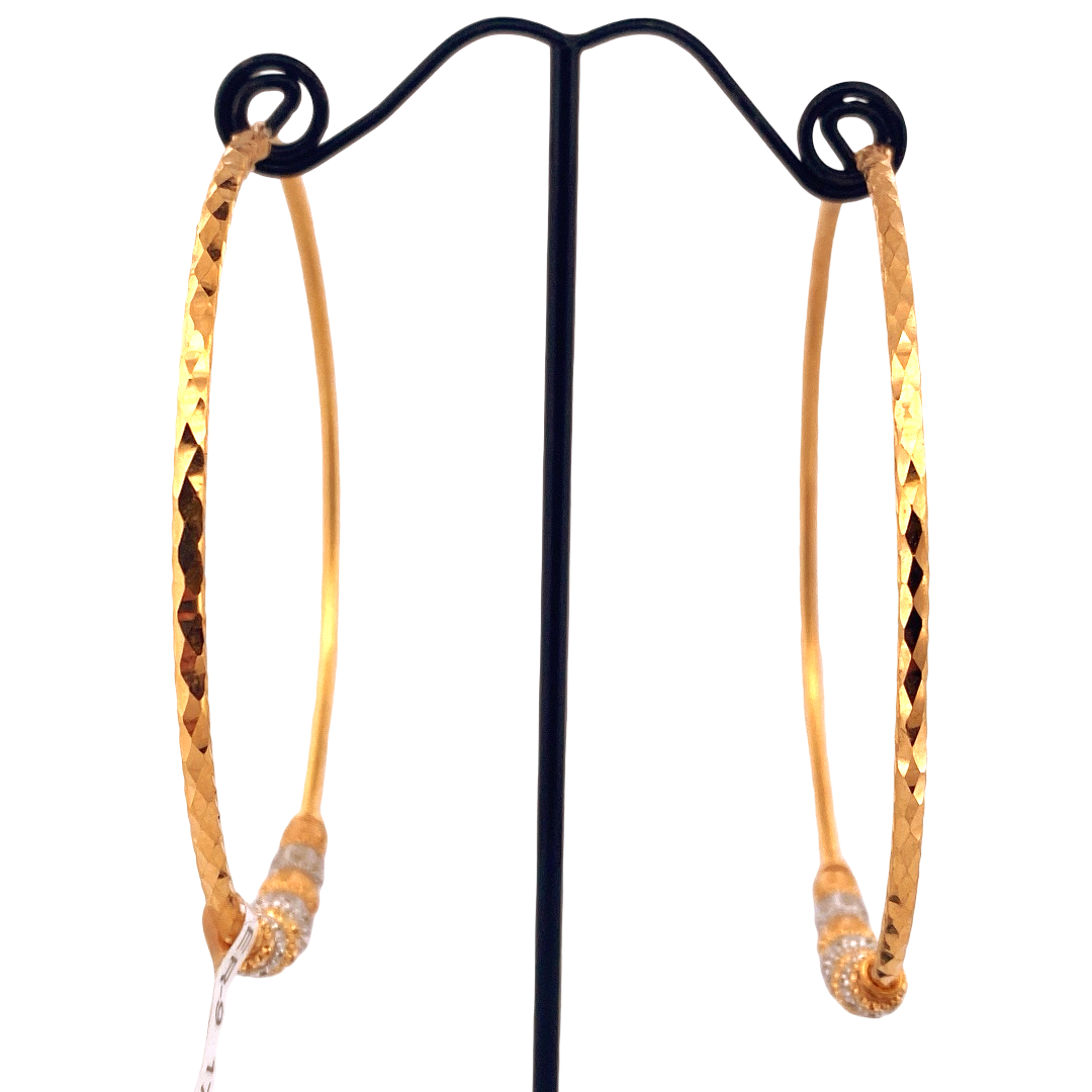 22K Gold Two-tone Designer Hoop Earrings